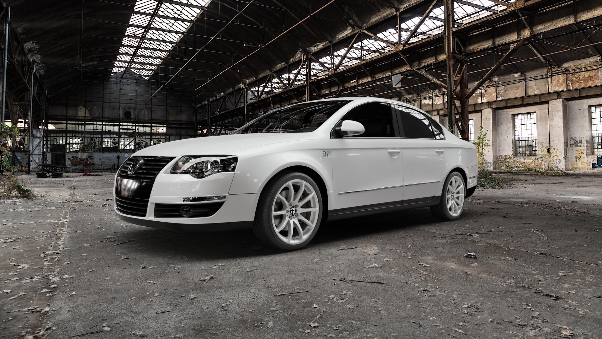 TOMASON TN1 bright silver Felge mit Reifen silber in 18Zoll Winterfelge Alufelge auf weissem Volkswagen (VW) Passat 3C/B6 Limousine ⬇️ mit 15mm Tieferlegung ⬇️ Old Industrial Hall_max5000mm_2022 Frontansicht_1