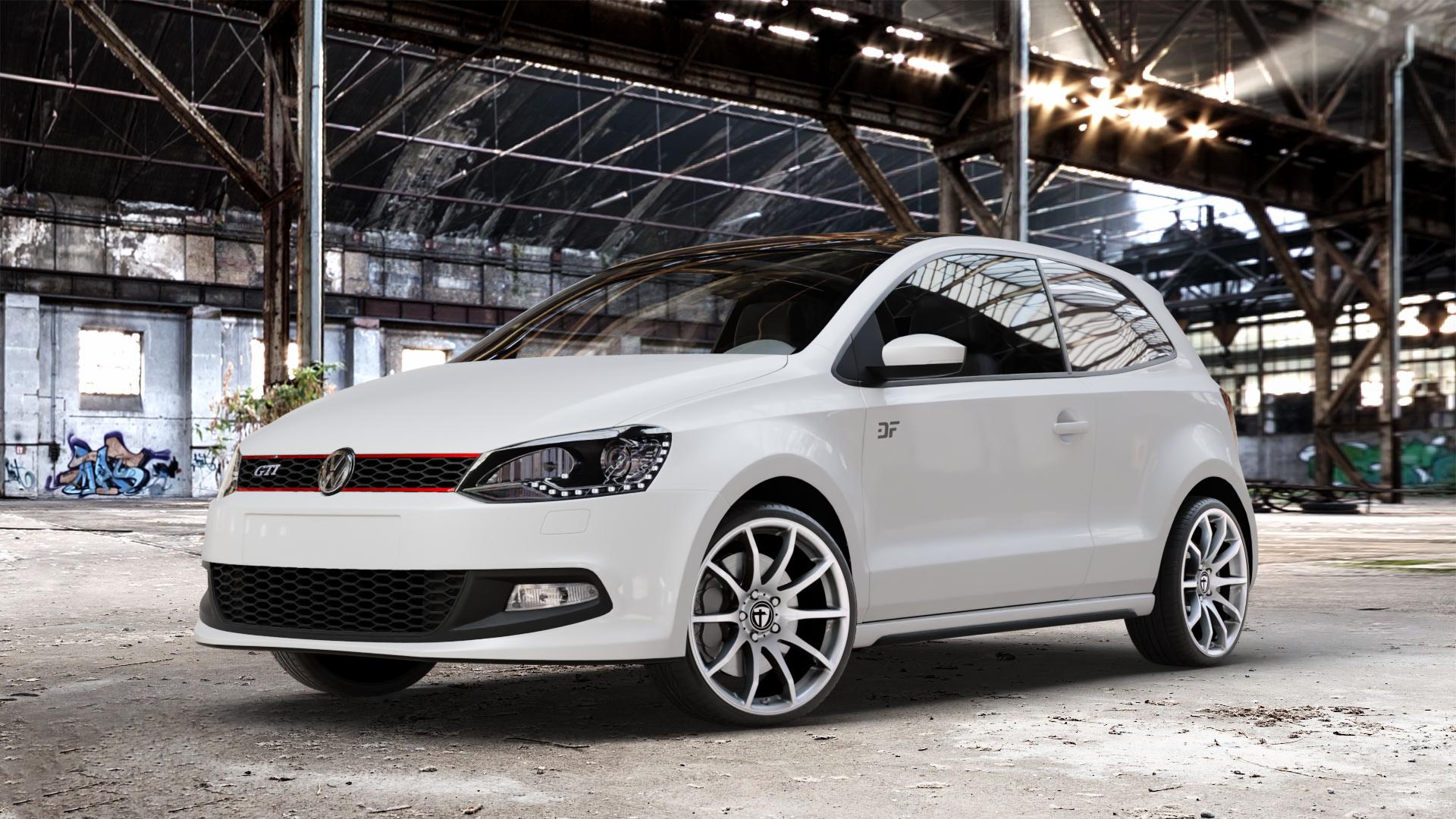 TOMASON TN1 bright silver Felge mit Reifen silber in 18Zoll Winterfelge Alufelge auf weissem Volkswagen (VW) Polo V Typ 6R 1,4l TSI GTI 132kW (179 PS) ⬇️ mit 15mm Tieferlegung ⬇️ Old Industrial Hall_max_4400mm_2024 Frontansicht_1