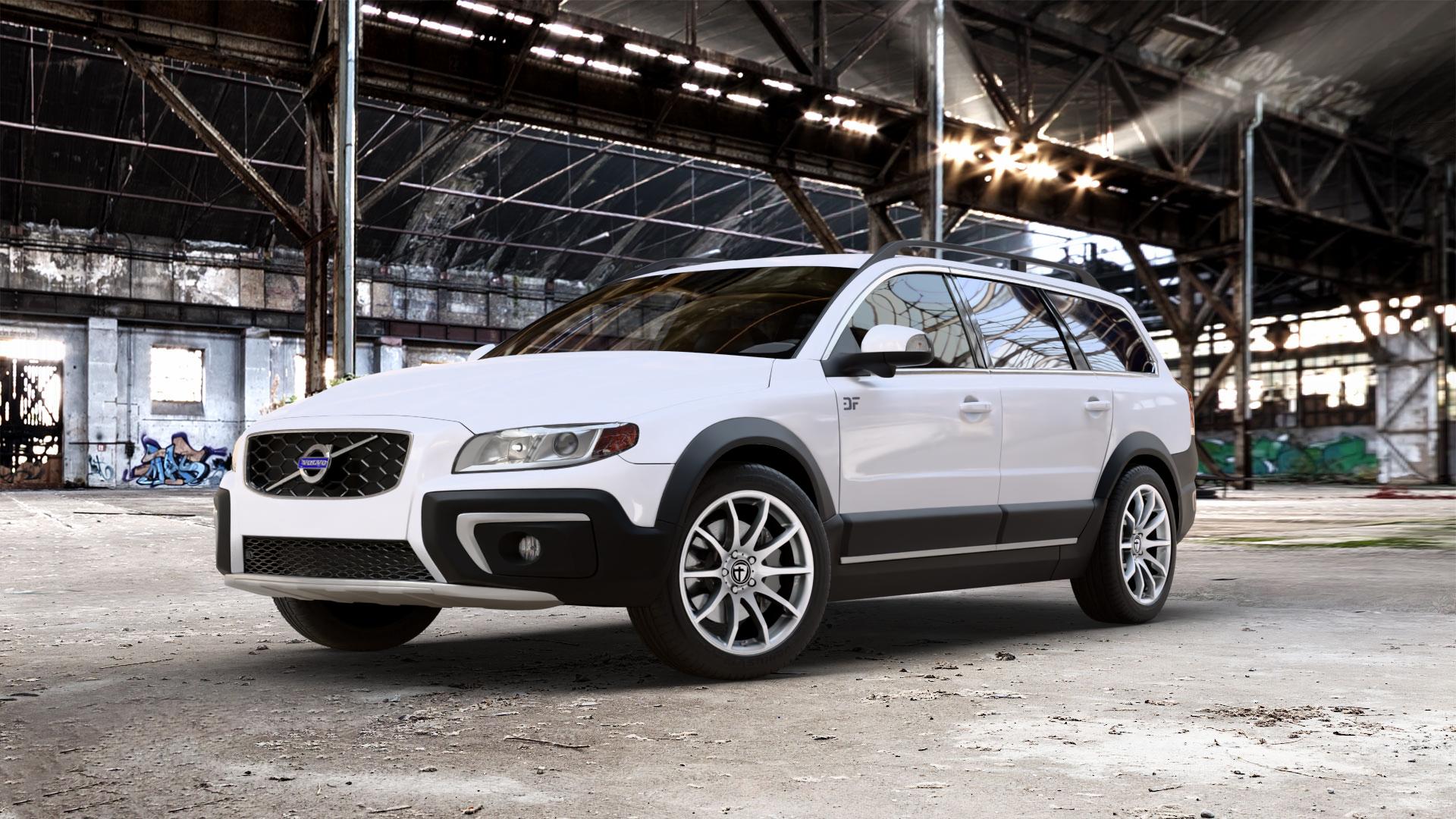 TOMASON TN1 bright silver Felge mit Reifen silber in 18Zoll Winterfelge Alufelge auf weissem Volvo XC70 II Typ B ⬇️ mit 15mm Tieferlegung ⬇️ Old Industrial Hall_max_5300mm_2024 Frontansicht_1