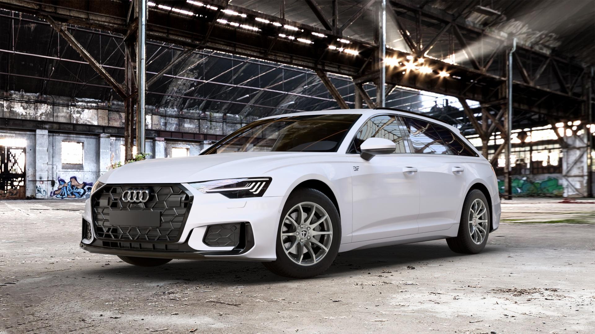 TOMASON TN1 hyperblack polished Felge mit Reifen grau silber schwarz anthrazit in 17Zoll Alufelge auf weissem Audi A6 Typ F2/C8 (Avant) Facelift 2,0l 35 TDI 120kW Mild-Hybrid (163 PS) 40 150kW (204 quattro TFSI 3,0l 45 180kW (245 195kW (265 50 210kW (286 e Hybrid 55 250k ⬇️ mit 15mm Tieferlegung ⬇️ Old Industrial Hall_max_5300mm_2024 Frontansicht_1