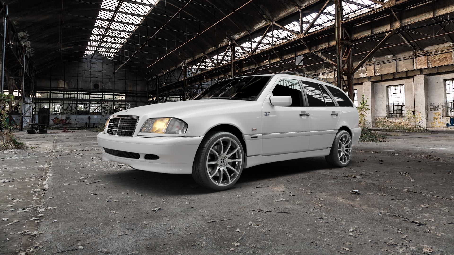 TOMASON TN1 hyperblack polished Felge mit Reifen grau silber schwarz anthrazit in 18Zoll Alufelge auf weissem Mercedes C-Klasse Typ S202 Kombi ⬇️ mit 15mm Tieferlegung ⬇️ Old Industrial Hall_max5000mm_2022 Frontansicht_1