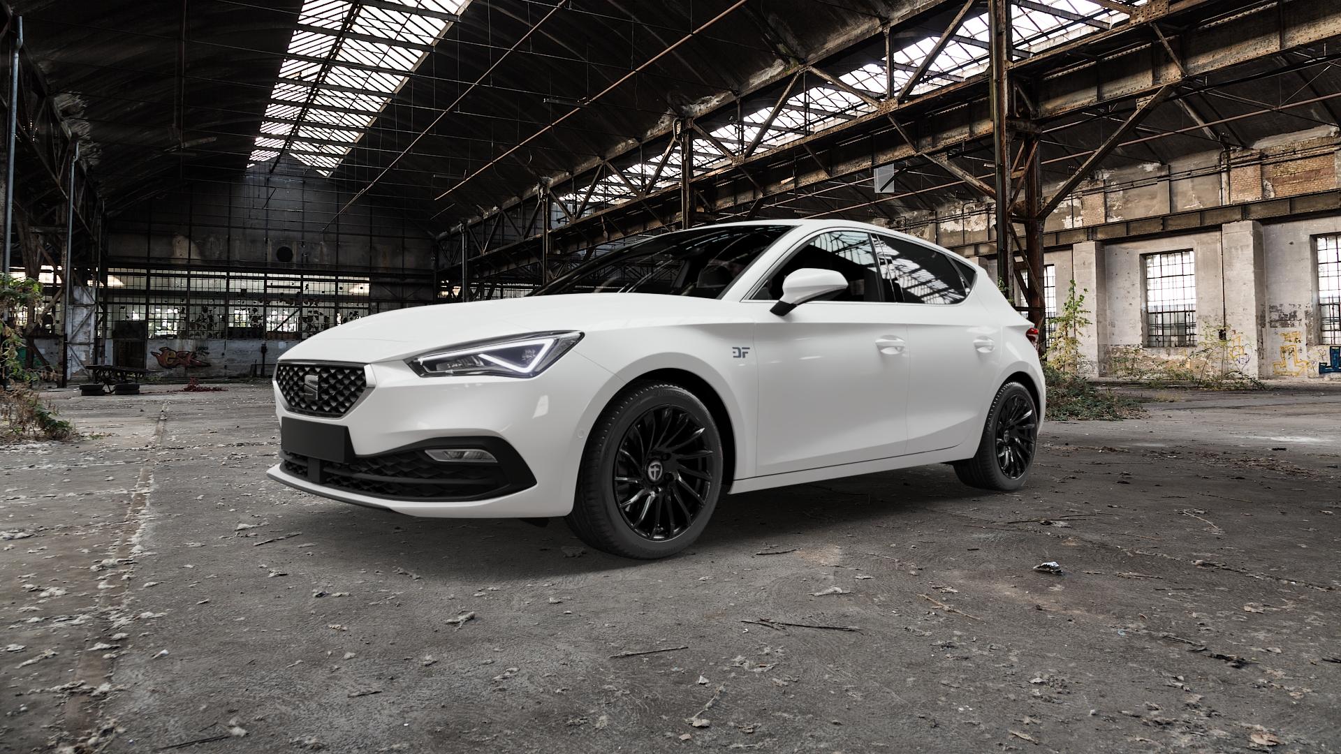 TOMASON TN16 black painted Felge mit Reifen schwarz in 17Zoll Winterfelge Alufelge auf weissem Seat Leon Typ KL ⬇️ mit 15mm Tieferlegung ⬇️ Old Industrial Hall_max5000mm_2022 Frontansicht_1