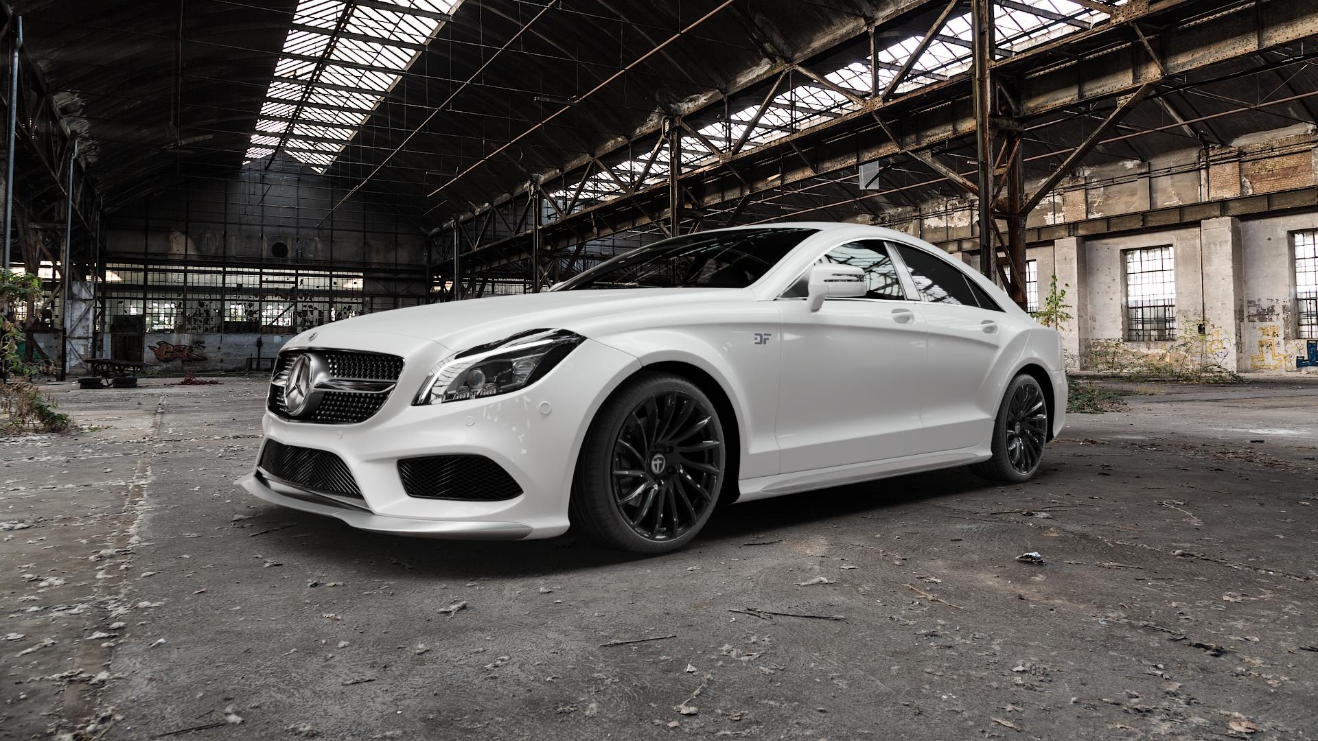 TOMASON TN16 black painted Felge mit Reifen schwarz in 19Zoll Winterfelge Alufelge auf weissem Mercedes CLS Typ C218 ⬇️ mit 15mm Tieferlegung ⬇️ Old Industrial Hall_max5000mm_2022 Frontansicht_1