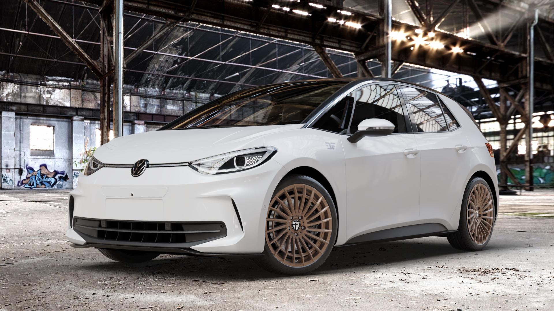 TOMASON TN21 mattbronze Felge mit Reifen in 20Zoll Alufelge auf weissem Volkswagen (VW) ID.3 Facelift ⬇️ mit 15mm Tieferlegung ⬇️ Old Industrial Hall_max_4400mm_2024 Frontansicht_1