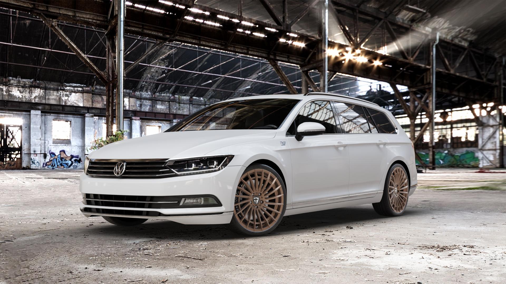 TOMASON TN21 mattbronze Felge mit Reifen in 20Zoll Alufelge auf weissem Volkswagen (VW) Passat 3C/B8 Limousine Variant ⬇️ mit 15mm Tieferlegung ⬇️ Old Industrial Hall_max_5300mm_2024 Frontansicht_1