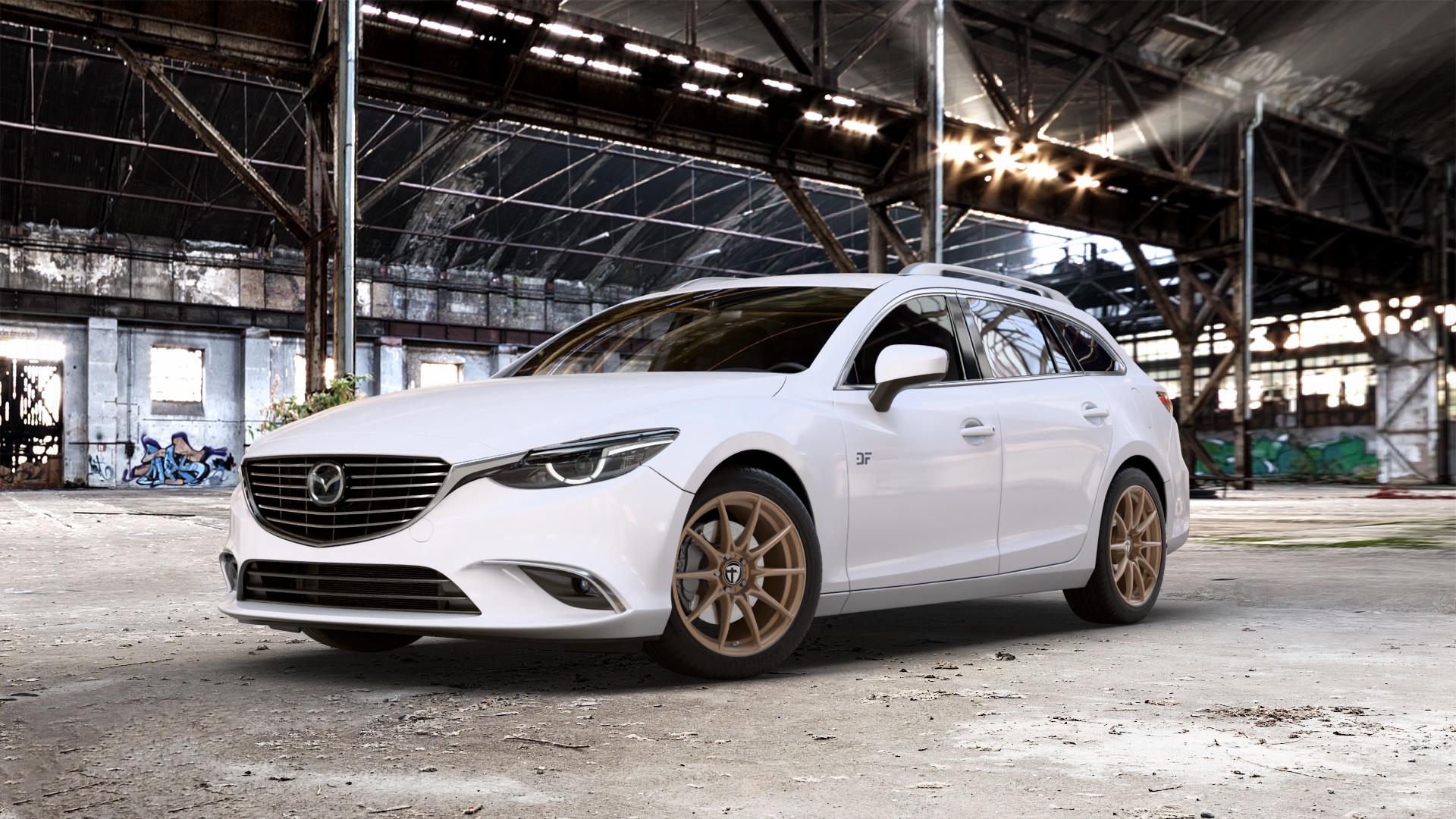 TOMASON TN25 Superlight mattbronze Felge mit Reifen in 18Zoll Alufelge auf weissem Mazda 6 III (12-15) Sport Kombi (GJ/GH) (15-18) (GH) Facelift (18-) (GJ) ⬇️ mit 15mm Tieferlegung ⬇️ Old Industrial Hall_max_5300mm_2024 Frontansicht_1