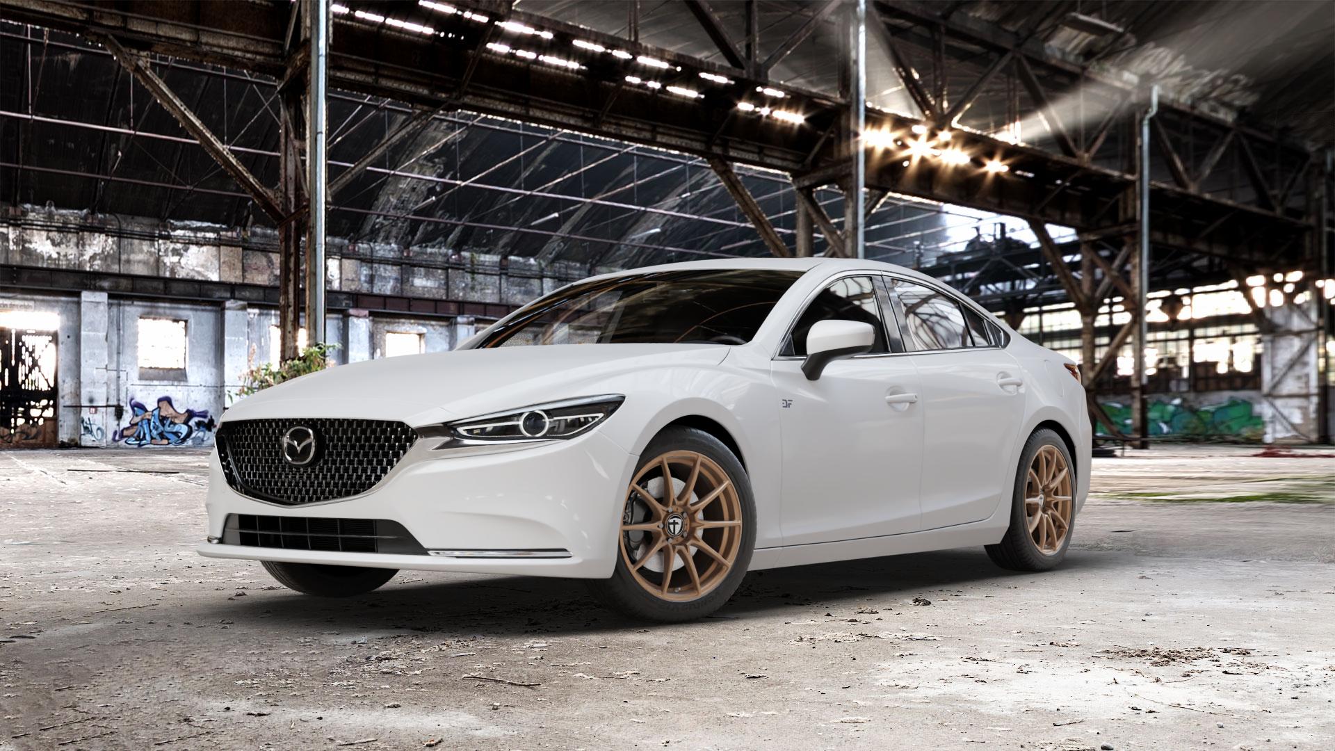 TOMASON TN25 Superlight mattbronze Felge mit Reifen in 18Zoll Alufelge auf weissem Mazda 6 III (18-) Limousine (GH) Facelift ⬇️ mit 15mm Tieferlegung ⬇️ Old Industrial Hall_max_5300mm_2024 Frontansicht_1