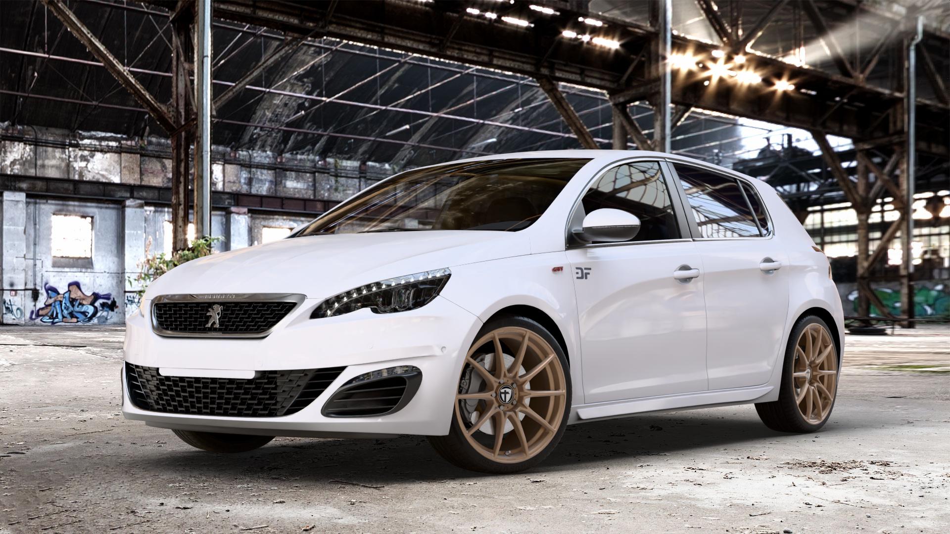 TOMASON TN25 Superlight mattbronze Felge mit Reifen in 19Zoll Alufelge auf weissem Peugeot 308 II Typ L Facelift ⬇️ mit 15mm Tieferlegung ⬇️ Old Industrial Hall_max_4400mm_2024 Frontansicht_1
