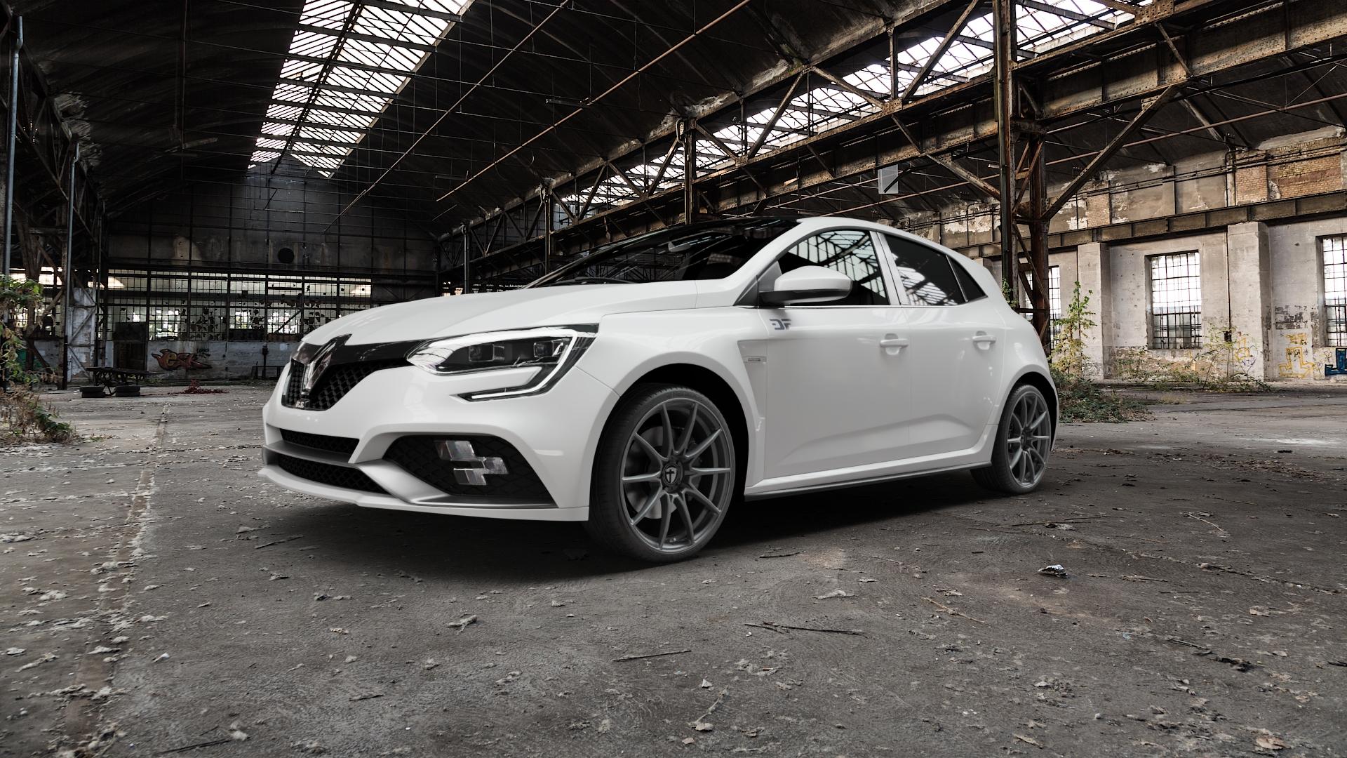 TOMASON TN25 Superlight mattgraphite Felge mit Reifen grau anthrazit in 19Zoll Winterfelge Alufelge auf weissem Renault Megane IV Typ RFB 1,8l RS 205kW (279 PS) ⬇️ mit 15mm Tieferlegung ⬇️ Old Industrial Hall_max5000mm_2022 Frontansicht_1