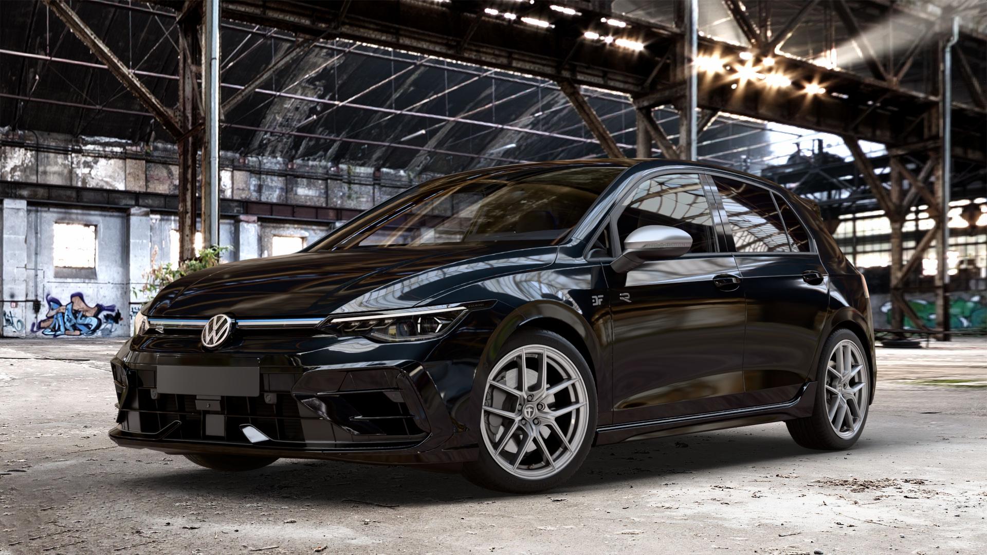 TOMASON TN30 silver Felge mit Reifen silber in 18Zoll Winterfelge Alufelge auf metallic schwarzem Volkswagen (VW) Golf 8 Facelift 2,0l R 4Motion 245kW (333 PS) ⬇️ mit 15mm Tieferlegung ⬇️ Old Industrial Hall_max_4400mm_2024 Frontansicht_1