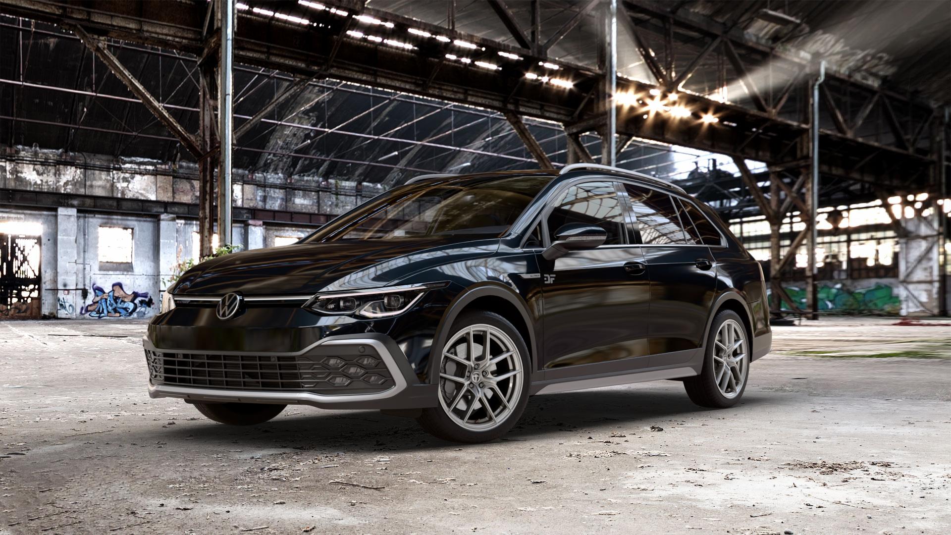 TOMASON TN30 silver Felge mit Reifen silber in 18Zoll Winterfelge Alufelge auf metallic schwarzem Volkswagen (VW) Golf 8 Variant Alltrack 2,0l TDI 4Motion 147kW (200 PS) ⬇️ mit 15mm Tieferlegung ⬇️ Old Industrial Hall_max_5300mm_2024 Frontansicht_1