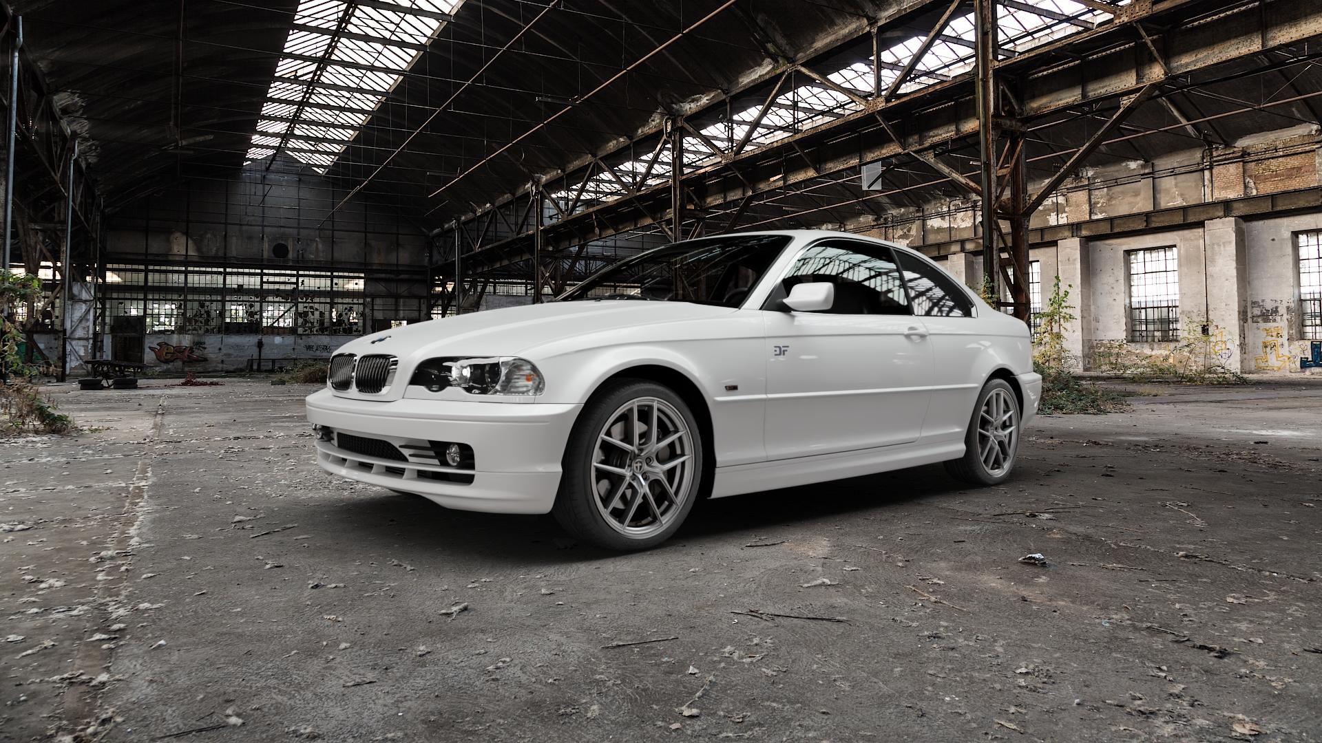 TOMASON TN30 silver Felge mit Reifen silber in 18Zoll Winterfelge Alufelge auf weissem BMW M3 Typ E46 (Coupé) 318ci 323ci 328ci 330cd 316ci 320ci 330ci 325ci 320cd CSL 3er Coupé (346C) ⬇️ mit 15mm Tieferlegung ⬇️ Old Industrial Hall_max5000mm_2022 Frontansicht_1