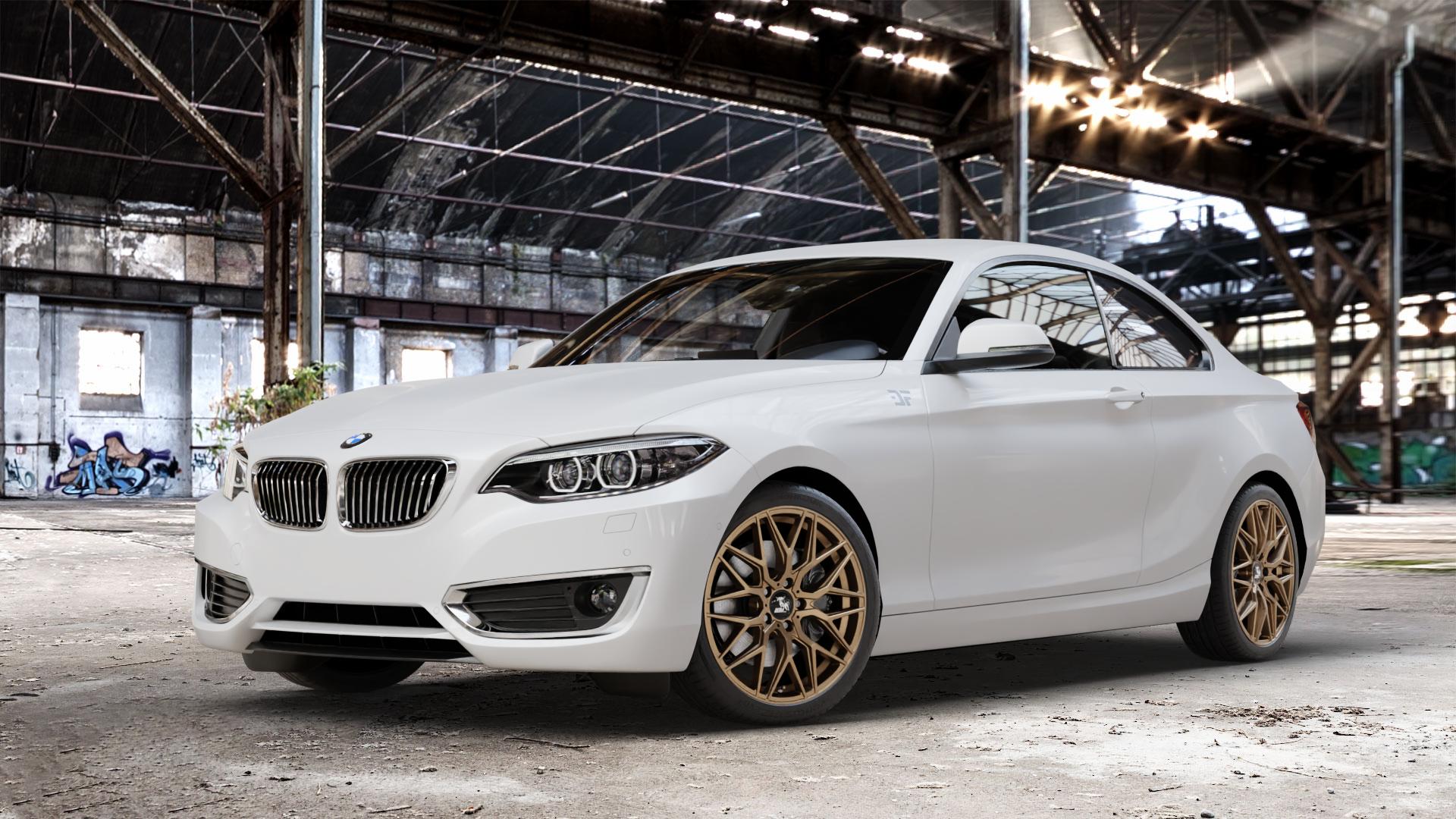 Ultrawheels UA1E BRONZE MATT Felge mit Reifen in 18Zoll Winterfelge Alufelge auf weissem BMW 220d Typ F22 (Coupé) 220i 218d 225d 228i 218i xDrive 230i 2er Coupé (1C) ⬇️ mit 15mm Tieferlegung ⬇️ Old Industrial Hall_max_4400mm_2024 Frontansicht_1