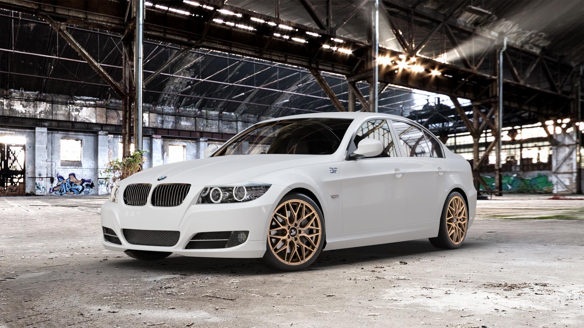 Ultrawheels UA1E BRONZE MATT Felge mit Reifen in 18Zoll Winterfelge Alufelge auf weissem BMW 318i Typ E90 (Limousine) 320i 335i 335d 318d 320d 325i 330i 330d 316i 325xi 330xi 325d 330xd 320si M3 (M390) 320xd 316d 335xi 323i CRT 3er Limousine (390L, 3 ⬇️ mit 15mm Tieferlegung ⬇️ Old Industrial Hall_max_5300mm_2024 Frontansicht_1