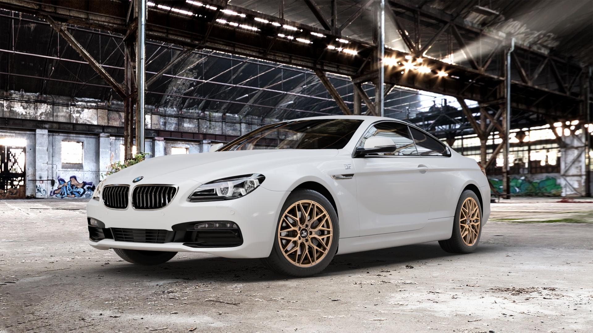 Ultrawheels UA1E BRONZE MATT Felge mit Reifen in 18Zoll Winterfelge Alufelge auf weissem BMW 640i Typ F13 (Coupe) 650i 640d xDrive ⬇️ mit 15mm Tieferlegung ⬇️ Old Industrial Hall_max_5300mm_2024 Frontansicht_1
