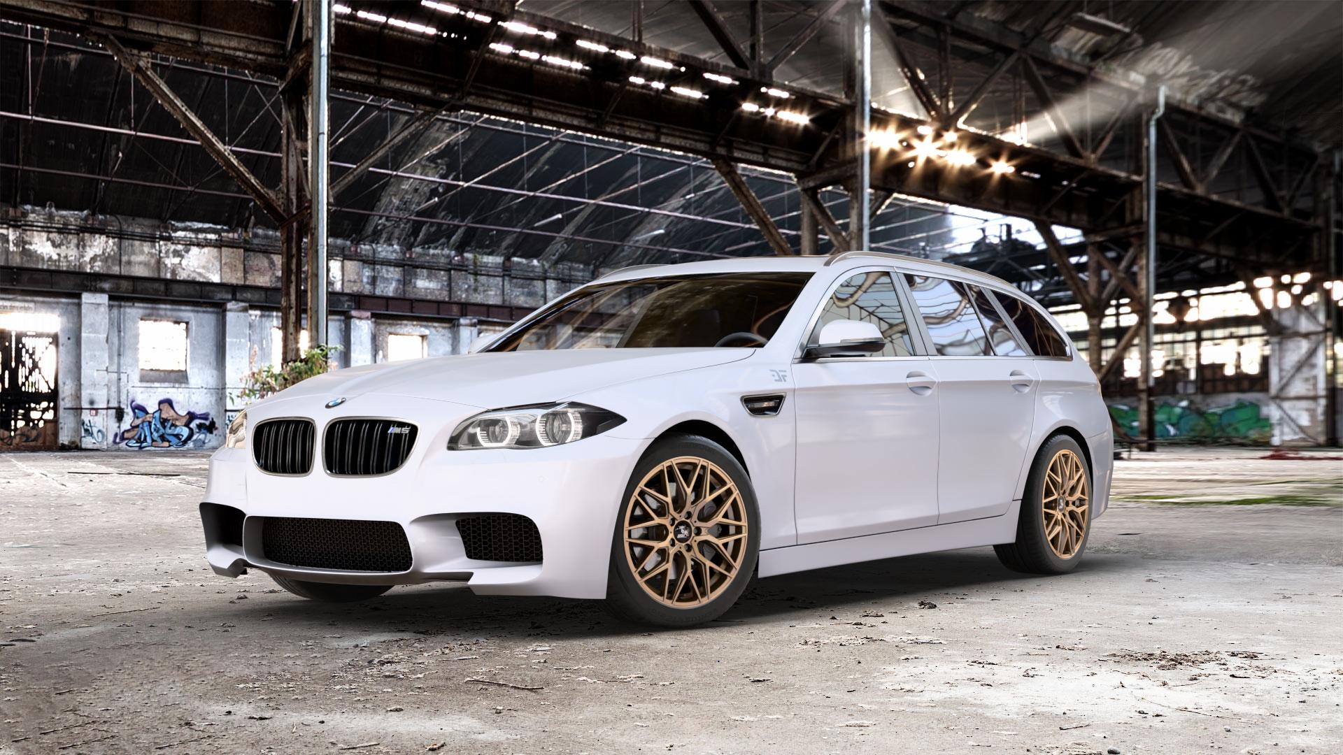 Ultrawheels UA1E BRONZE MATT Felge mit Reifen in 18Zoll Winterfelge Alufelge auf weissem BMW M550d xDrive Typ F11 (Touring) 3,0l 280kW (381 PS) ⬇️ mit 15mm Tieferlegung ⬇️ Old Industrial Hall_max_5300mm_2024 Frontansicht_1