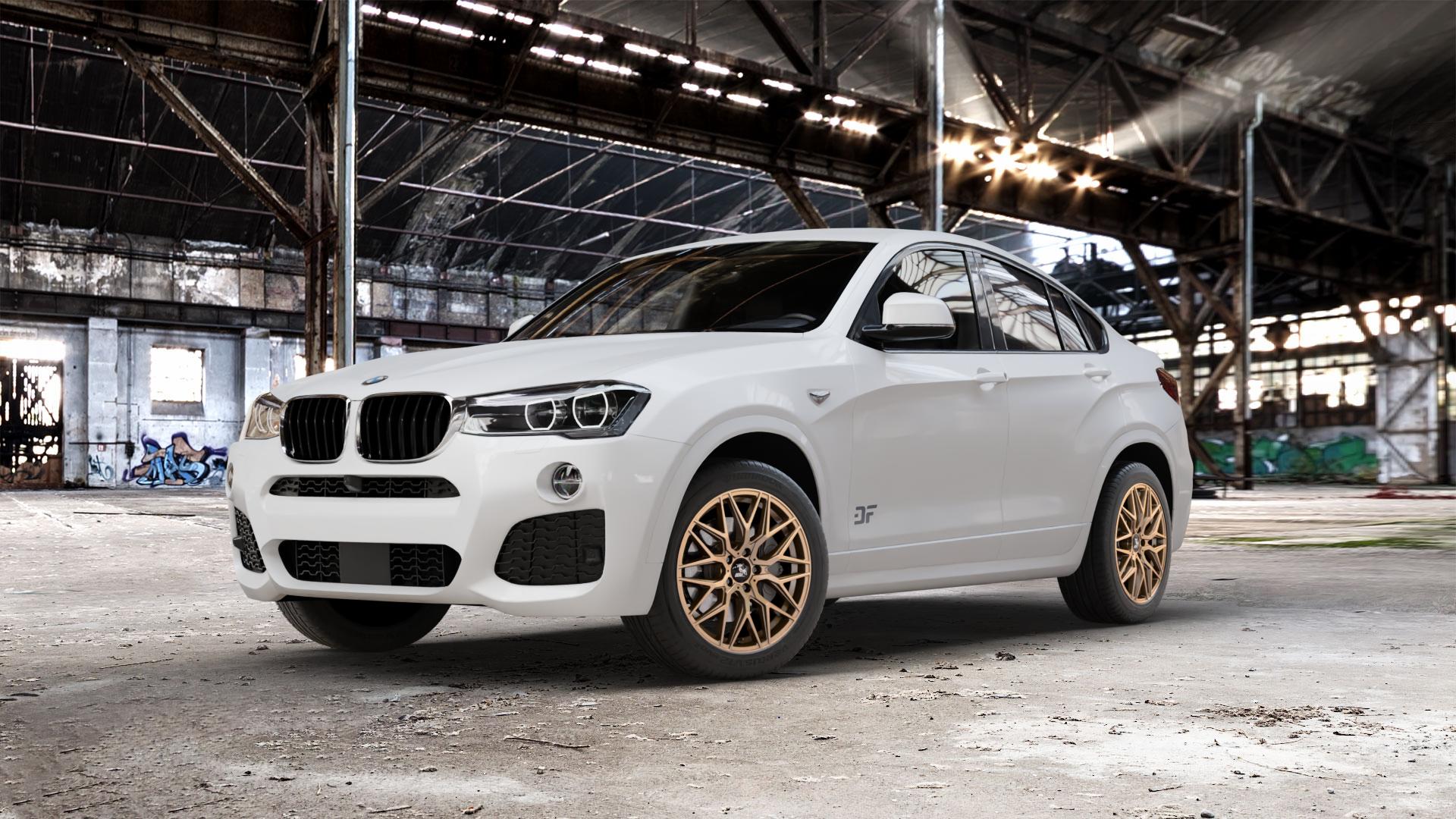 Ultrawheels UA1E BRONZE MATT Felge mit Reifen in 18Zoll Winterfelge Alufelge auf weissem BMW X4 Typ F26 (X3, X-N1) ⬇️ mit 15mm Tieferlegung ⬇️ Old Industrial Hall_max_5300mm_2024 Frontansicht_1