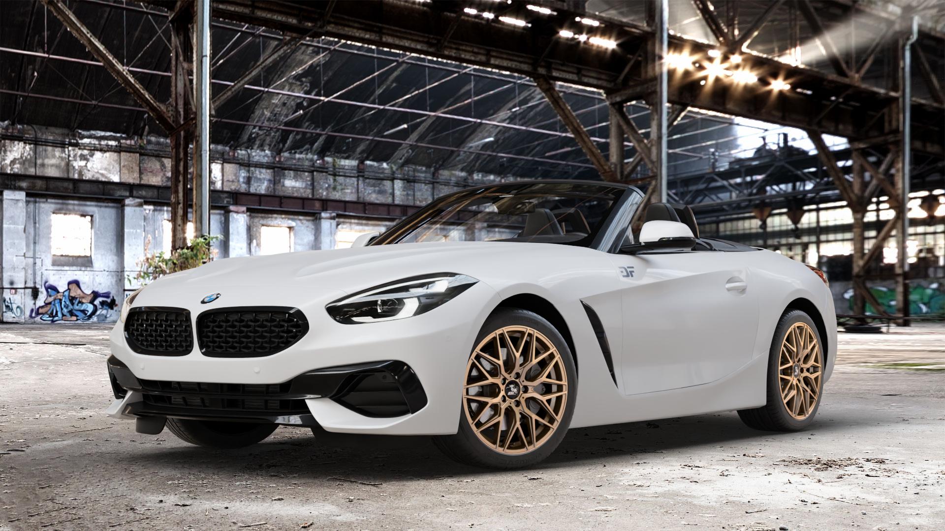 Ultrawheels UA1E BRONZE MATT Felge mit Reifen in 18Zoll Winterfelge Alufelge auf weissem BMW Z4 Roadster Typ G29 (G4Z) Z1 Z8 ⬇️ mit 15mm Tieferlegung ⬇️ Old Industrial Hall_max_4400mm_2024 Frontansicht_1