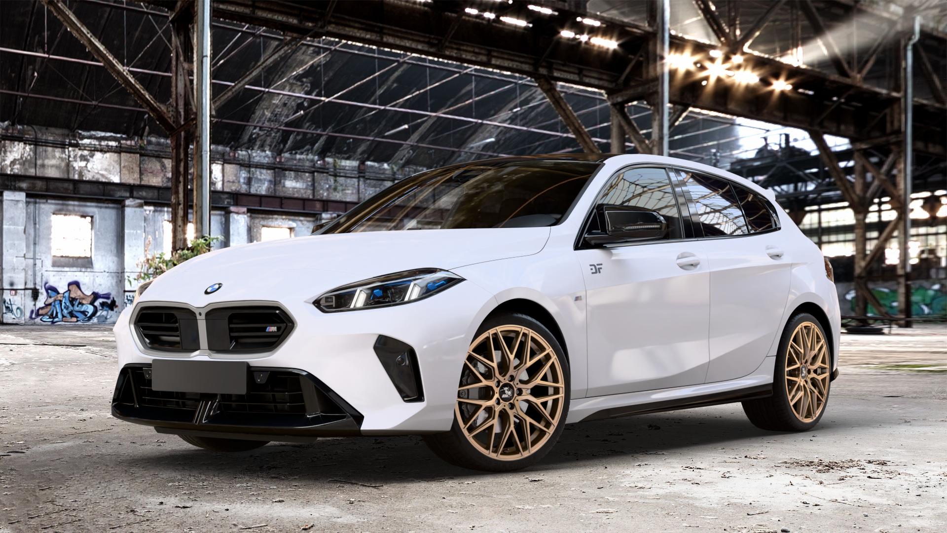 Ultrawheels UA1E BRONZE MATT Felge mit Reifen in 19Zoll Winterfelge Alufelge auf weissem BMW 1 M135 xDrive Typ F70 2,0l 221kW (300 PS) ⬇️ mit 15mm Tieferlegung ⬇️ Old Industrial Hall_max_4400mm_2024 Frontansicht_1