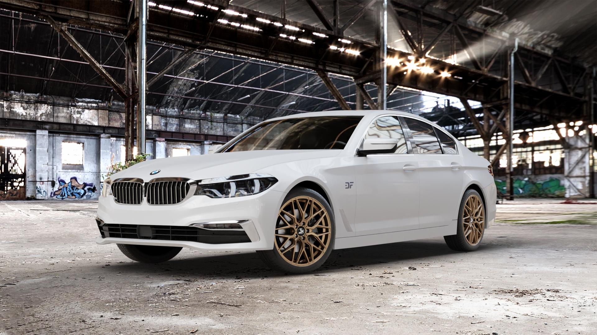 Ultrawheels UA1E BRONZE MATT Felge mit Reifen in 19Zoll Winterfelge Alufelge auf weissem BMW 5er G30 Limousine (G5L) ⬇️ mit 15mm Tieferlegung ⬇️ Old Industrial Hall_max_5300mm_2024 Frontansicht_1