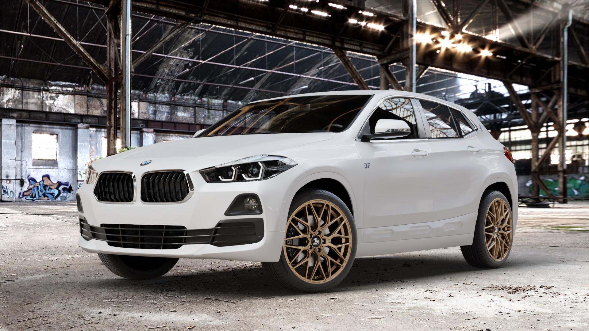 Ultrawheels UA1E BRONZE MATT Felge mit Reifen in 19Zoll Winterfelge Alufelge auf weissem BMW X2 Typ F39 (F2X) ⬇️ mit 15mm Tieferlegung ⬇️ Old Industrial Hall_max_4400mm_2024 Frontansicht_1