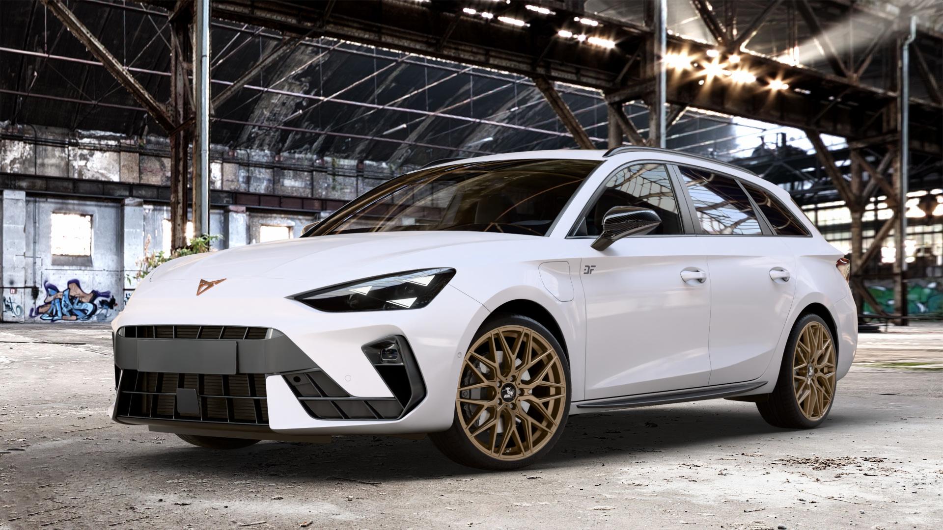 Ultrawheels UA1E BRONZE MATT Felge mit Reifen in 19Zoll Winterfelge Alufelge auf weissem Cupra Leon Typ KL ST Facelift ⬇️ mit 15mm Tieferlegung ⬇️ Old Industrial Hall_max_4400mm_2024 Frontansicht_1