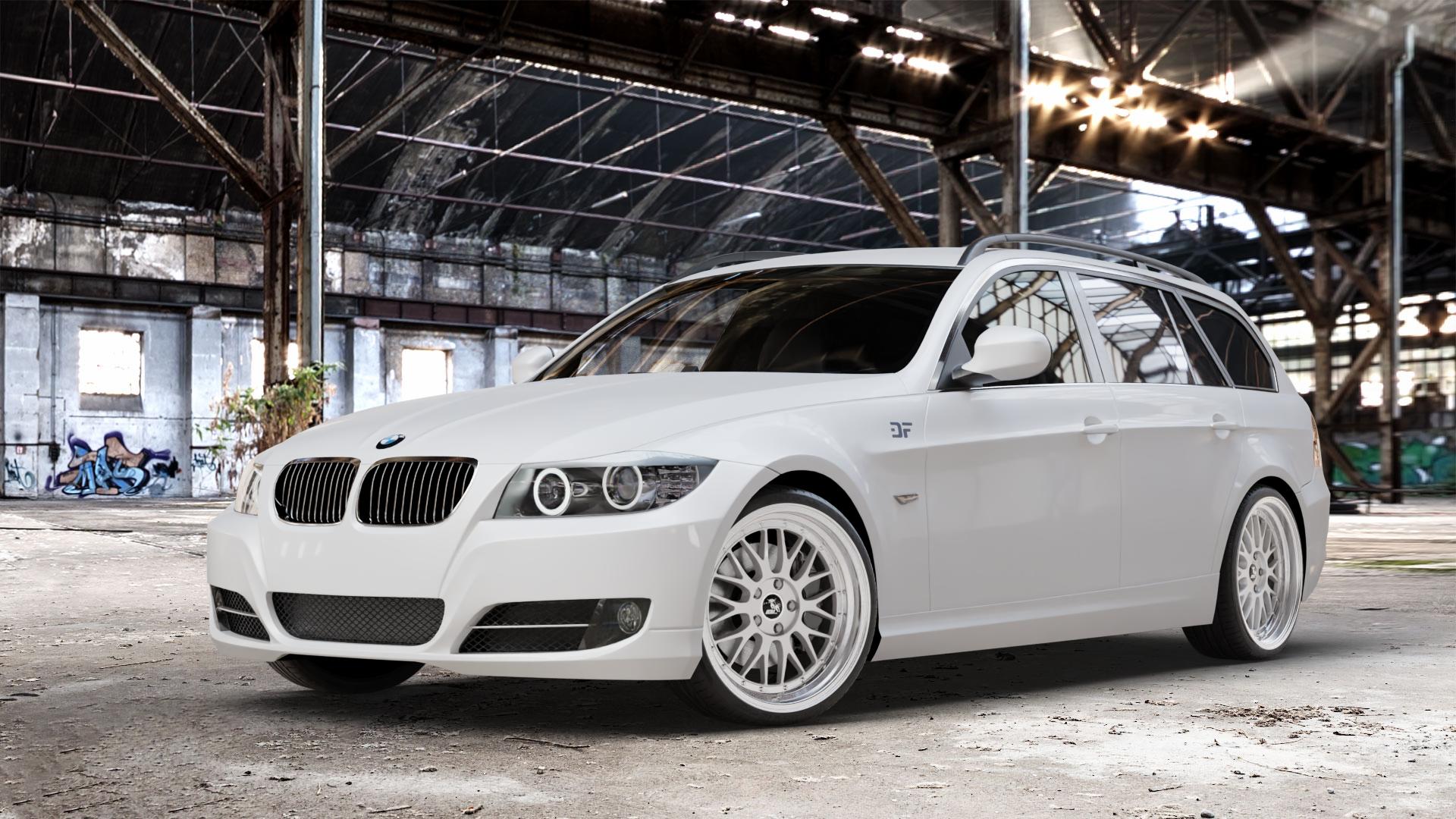 Ultrawheels UA3 SILVER / LIP POLISHED Felge mit Reifen silber in 19Zoll Alufelge auf weissem BMW 318i Typ E91 (Touring) 320i 325i 330i 320d 330d 318d 325xi 330xi 335i 335d 325d 330xd 335xi 320xd 316d 316i 3er Touring (390L, 390X, 3K, 3K-N1) ⬇️ mit 15mm Tieferlegung ⬇️ Old Industrial Hall_max_4400mm_2024 Frontansicht_1