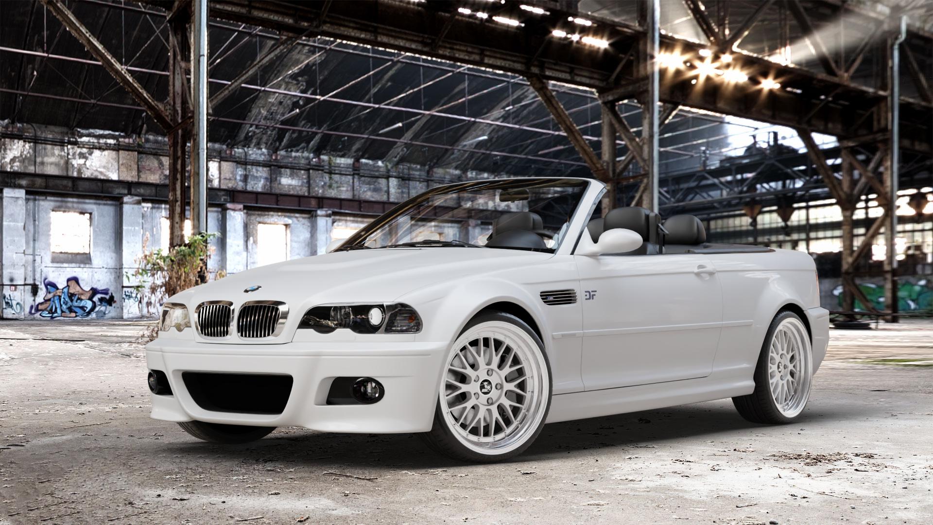 Ultrawheels UA3 SILVER / LIP POLISHED Felge mit Reifen silber in 19Zoll Alufelge auf weissem BMW 320cd Typ E46 (Cabrio) 2,0l 110kW (150 PS) 320ci 2,2l 125kW (170 323ci 2,5l 325ci 141kW (192 330cd 3,0l 150kW (204 330ci 170kW (231 318ci 105kW (143 M3 3er C ⬇️ mit 15mm Tieferlegung ⬇️ Old Industrial Hall_max_4400mm_2024 Frontansicht_1