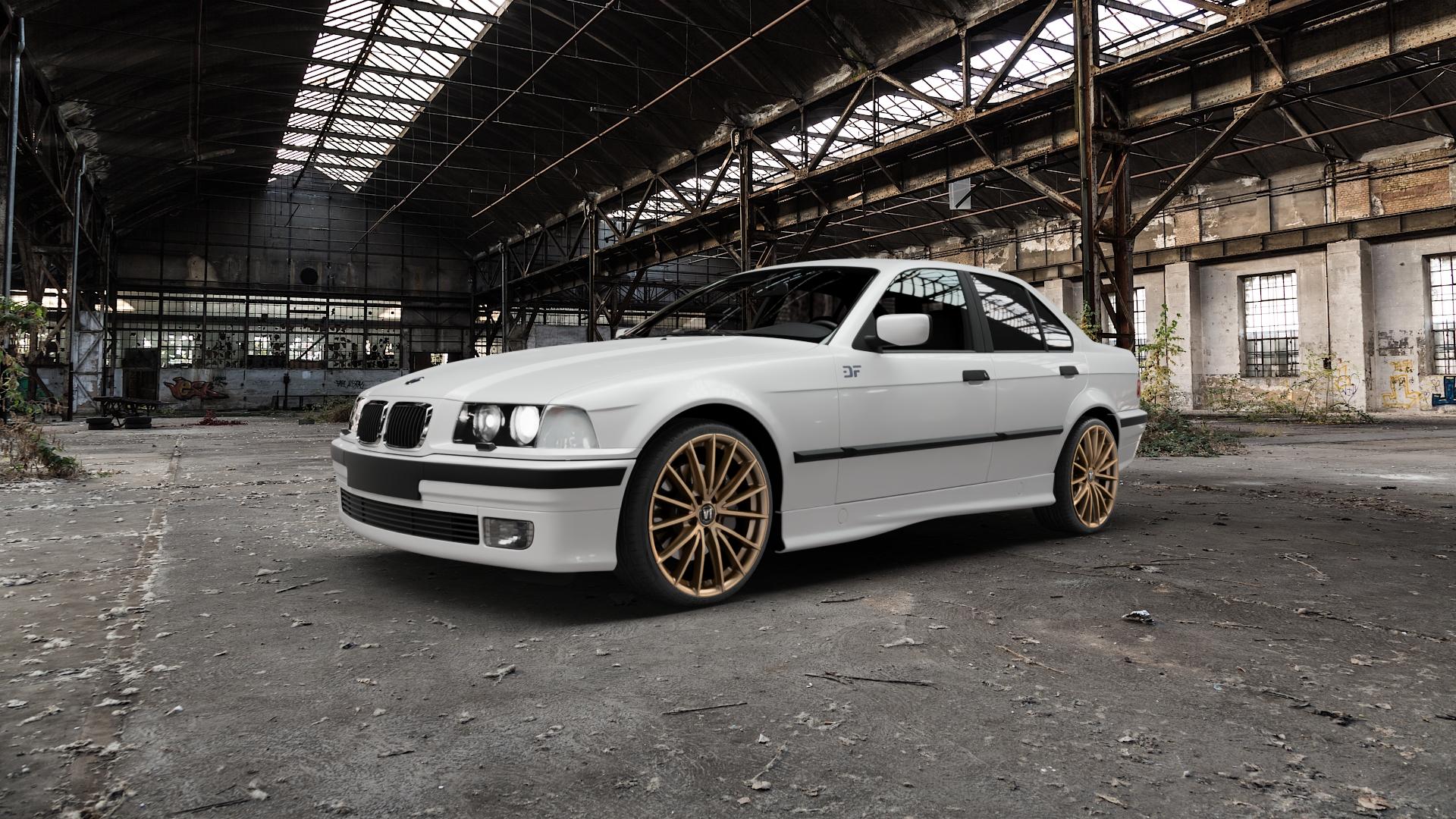 V1 Wheels V2 Bronze Matt lackiert Felge mit Reifen in 19Zoll Winterfelge Alufelge auf weissem BMW 318is Typ E36 (Limousine) 316i 318i 320i 323i 325i 328i 325td 325tds 318tds 3er Limousine (3C, 3/C) ⬇️ mit 15mm Tieferlegung ⬇️ Old Industrial Hall_max5000mm_2022 Frontansicht_1