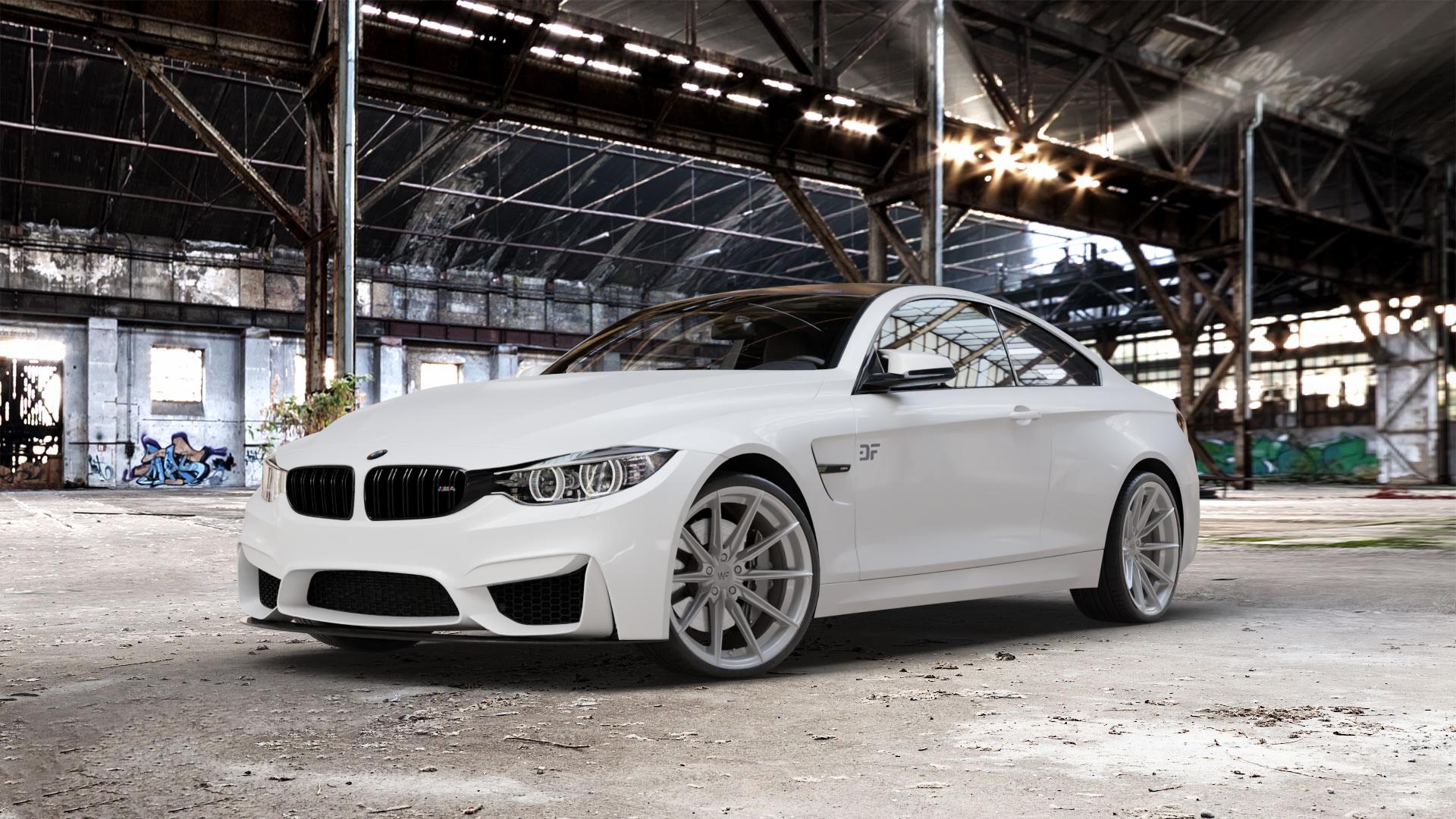 Wheelforce CF.3-FFR GLOSS STEEL Felge mit Reifen silber in 20Zoll Winterfelge Alufelge auf weissem BMW M4 CS Typ F82 3,0l 338kW (460 PS) (Coupe) ⬇️ mit 15mm Tieferlegung ⬇️ Old Industrial Hall_max_5300mm_2024 Frontansicht_1