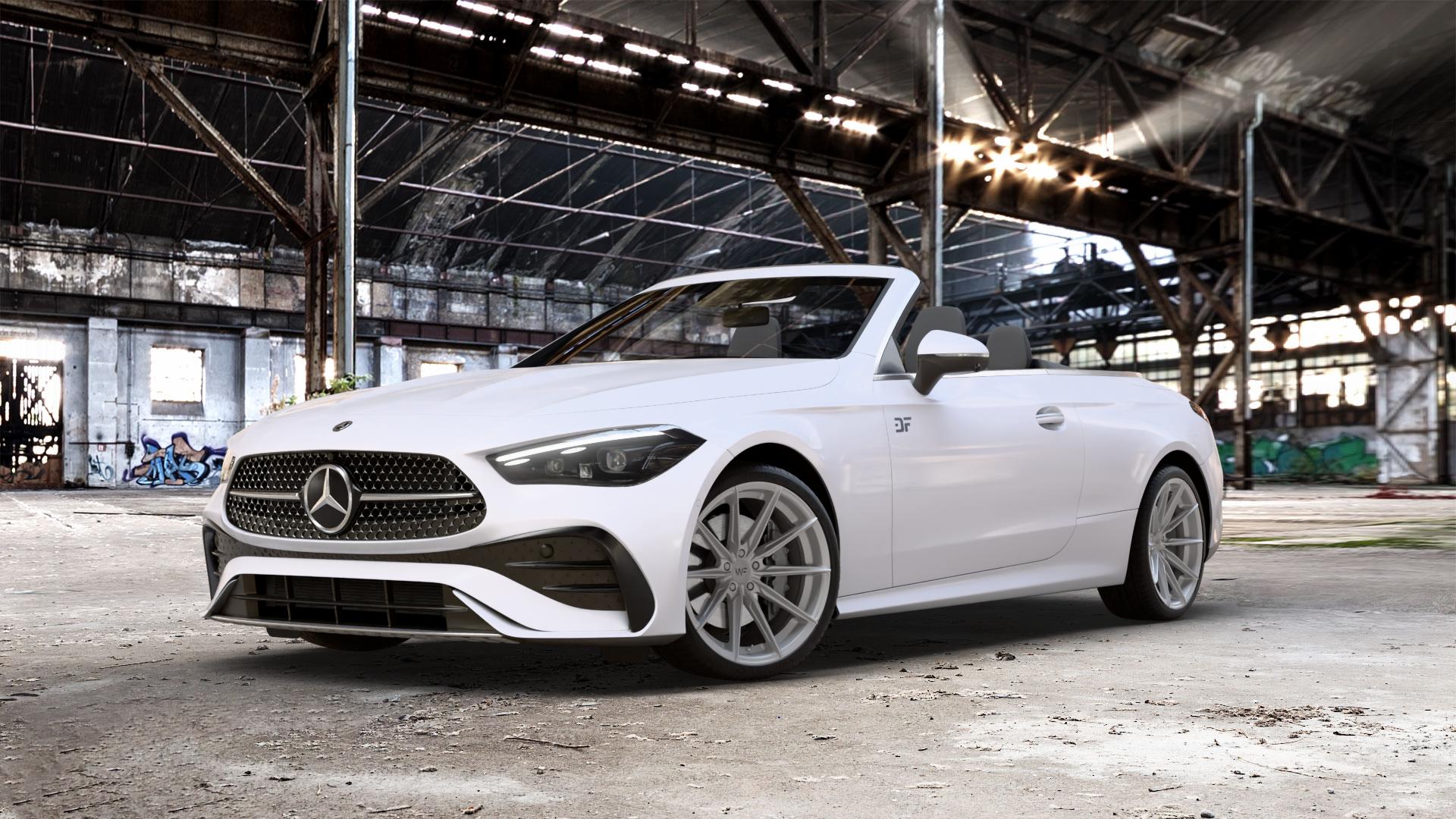 Wheelforce CF.3-FFR GLOSS STEEL Felge mit Reifen silber in 20Zoll Winterfelge Alufelge auf weissem Mercedes CLE Typ C236 Cabrio 2,0l 180 125kW Mild-Hybrid (170 PS) 200 150kW (204 4Matic 220d 145kW (197 300 190kW (258 3,0l 450 280kW (381 AMG 53 330kW (449 ⬇️ mit 15mm Tieferlegung ⬇️ Old Industrial Hall_max_5300mm_2024 Frontansicht_1