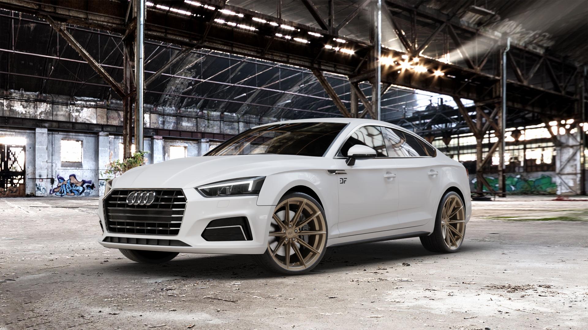Wheelforce CF.3-FFR SATIN BRONZE Felge mit Reifen in 20Zoll Winterfelge Alufelge auf weissem Audi A5 Typ B9 (Sportback) 2,0l TDI 140kW (190 PS) quattro TFSI 185kW (252 3,0l 160kW (218 200kW (272 1,4l 110kW (150 183kW (249 g-tron 125kW (170 Mild-Hybrid 10 ⬇️ mit 15mm Tieferlegung ⬇️ Old Industrial Hall_max_5300mm_2024 Frontansicht_1