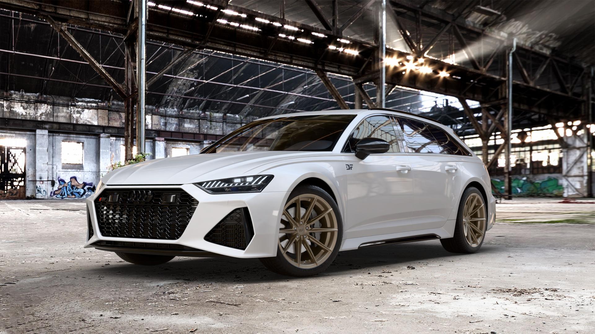 Wheelforce CF.3-FFR SATIN BRONZE Felge mit Reifen in 20Zoll Winterfelge Alufelge auf weissem Audi A6 Typ F2/C8 (Avant) 4,0l RS6 TFSI quattro 441kW (600 PS) Mild-Hybrid Performance 463kW (630 ⬇️ mit 15mm Tieferlegung ⬇️ Old Industrial Hall_max_5300mm_2024 Frontansicht_1