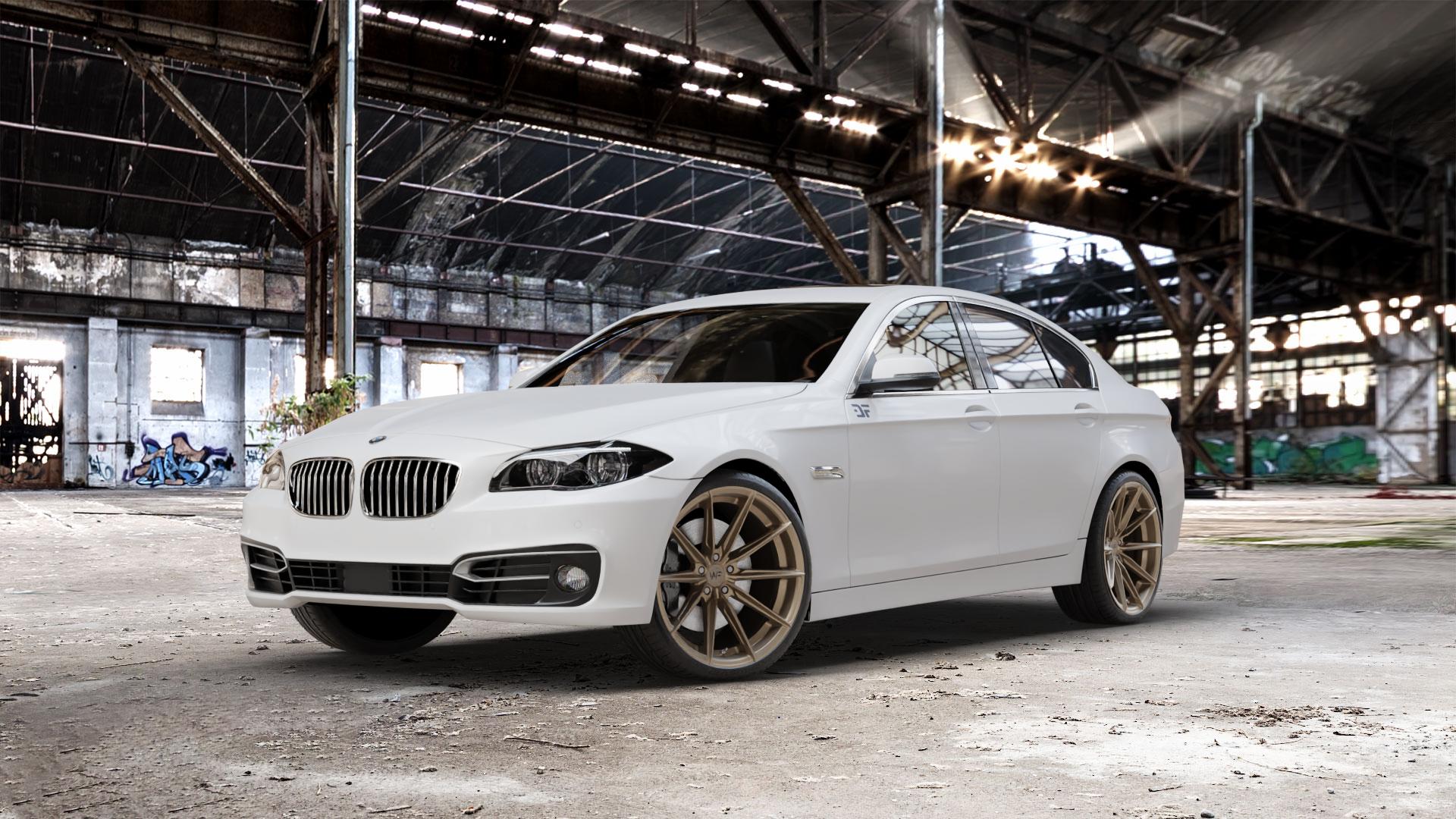 Wheelforce CF.3-FFR SATIN BRONZE Felge mit Reifen in 20Zoll Winterfelge Alufelge auf weissem BMW 523i Typ F10 (Limousine) 528i 535i 550i 520d 525d 530d 535d xDrive 520i 530i M5 M550d 518d ActiveHybrid 5L (F10) 5er Limousine (5L, HY) Lang (KL) ⬇️ mit 15mm Tieferlegung ⬇️ Old Industrial Hall_max_5300mm_2024 Frontansicht_1