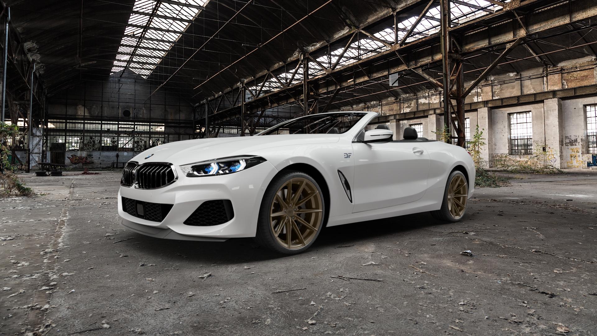 Wheelforce CF.3-FFR SATIN BRONZE Felge mit Reifen in 20Zoll Winterfelge Alufelge auf weissem BMW 840d xDrive Typ G14 3,0l 235kW (320 PS) M850i 4,4l 390kW (530 840i 250kW (340 M8 F8CM (Cabrio) 8er Cabrio (G8C) ⬇️ mit 15mm Tieferlegung ⬇️ Old Industrial Hall_max5000mm_2022 Frontansicht_1