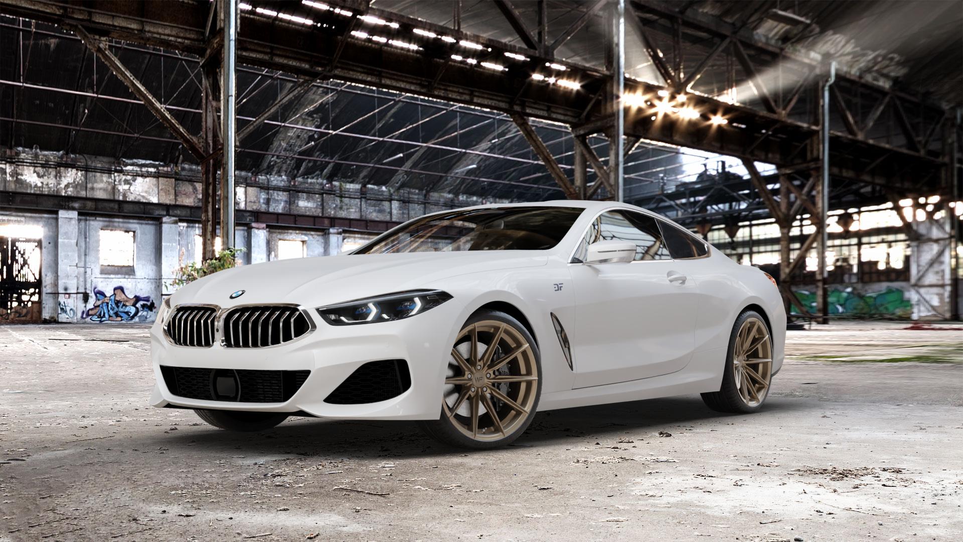 Wheelforce CF.3-FFR SATIN BRONZE Felge mit Reifen in 20Zoll Winterfelge Alufelge auf weissem BMW 840d xDrive Typ G15 M850i 840i M8 F8CM (Coupe) 8er Coupé (G8C) ⬇️ mit 15mm Tieferlegung ⬇️ Old Industrial Hall_max_5300mm_2024 Frontansicht_1