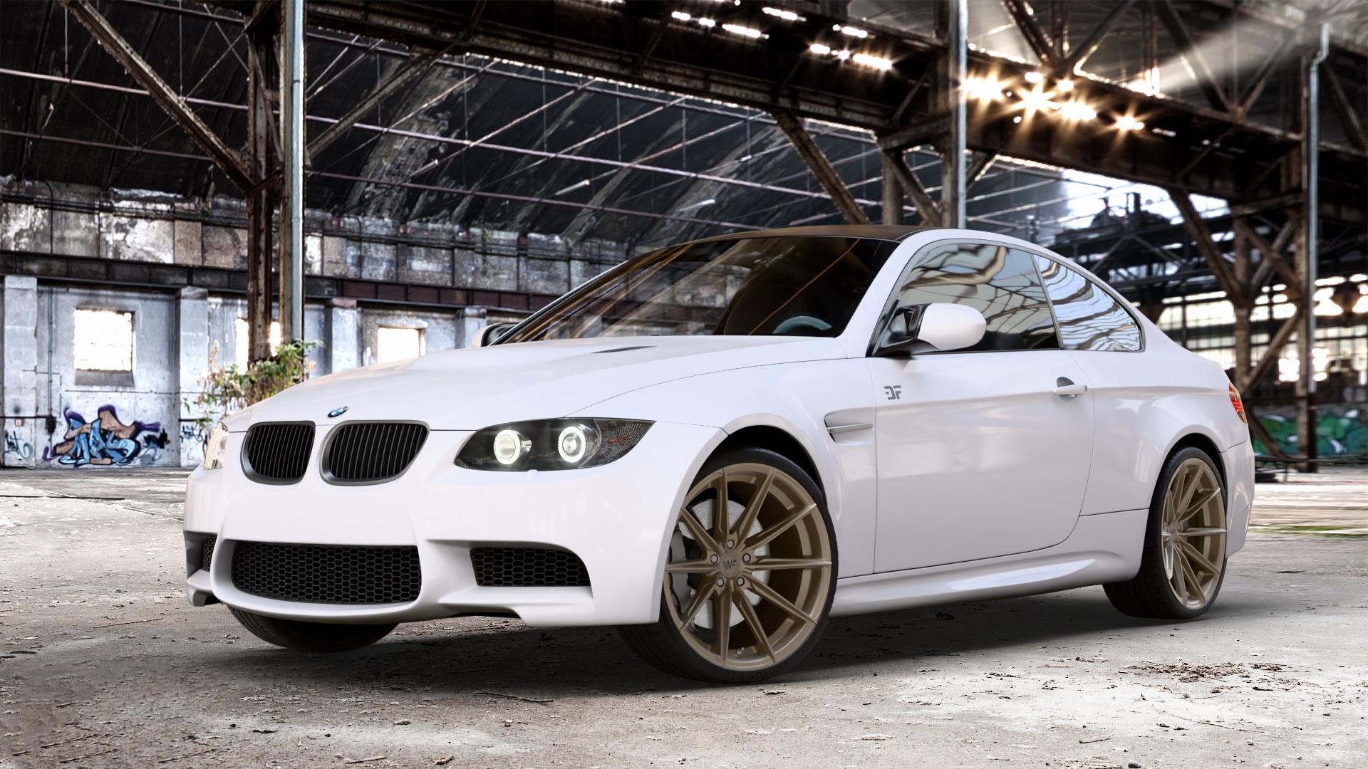 Wheelforce CF.3-FFR SATIN BRONZE Felge mit Reifen in 20Zoll Winterfelge Alufelge auf weissem BMW M3 Typ E92 (Coupe) 4,0l V8 309kW (420 PS) ⬇️ mit 15mm Tieferlegung ⬇️ Old Industrial Hall_max_4400mm_2024 Frontansicht_1