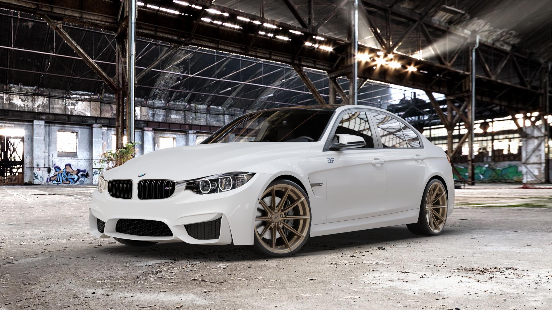 Wheelforce CF.3-FFR SATIN BRONZE Felge mit Reifen in 20Zoll Winterfelge Alufelge auf weissem BMW M3 Typ F80 (Limousine) CS ⬇️ mit 15mm Tieferlegung ⬇️ Old Industrial Hall_max_5300mm_2024 Frontansicht_1