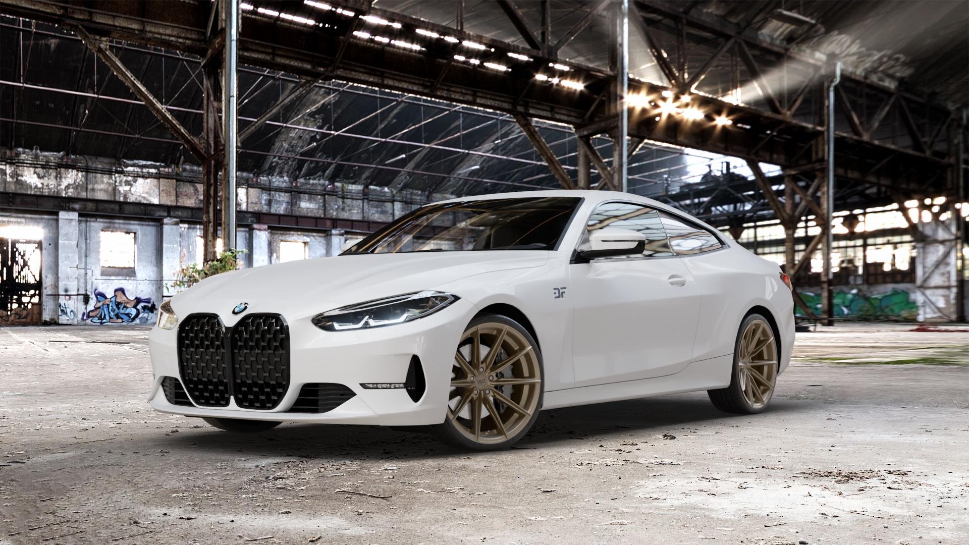 Wheelforce CF.3-FFR SATIN BRONZE Felge mit Reifen in 20Zoll Winterfelge Alufelge auf weissem BMW M4 Typ G82 (Coupe) CSL 4er G22 Coupé (G3C) ⬇️ mit 15mm Tieferlegung ⬇️ Old Industrial Hall_max_5300mm_2024 Frontansicht_1