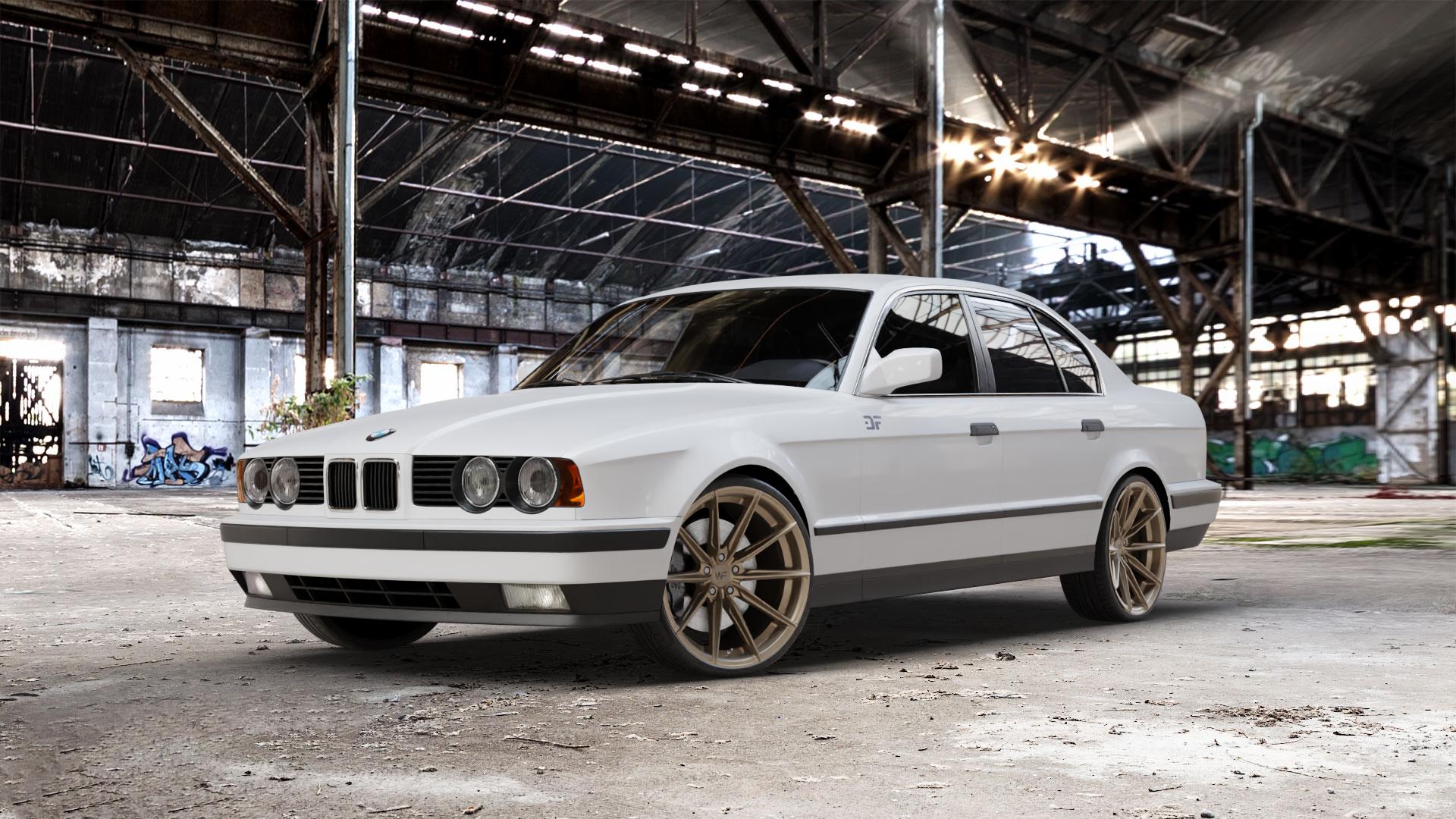 Wheelforce CF.3-FFR SATIN BRONZE Felge mit Reifen in 20Zoll Winterfelge Alufelge auf weissem BMW M5 Typ E34 (Limousine) 520i 525i 530i 535i 540i 525tds 518i 525td 524td E28 525ix (Touring) 5er Limousine (5/1) (5/H) Touring 6er E24 Coupé (6 CS) E12 1500- ⬇️ mit 15mm Tieferlegung ⬇️ Old Industrial Hall_max_5300mm_2024 Frontansicht_1