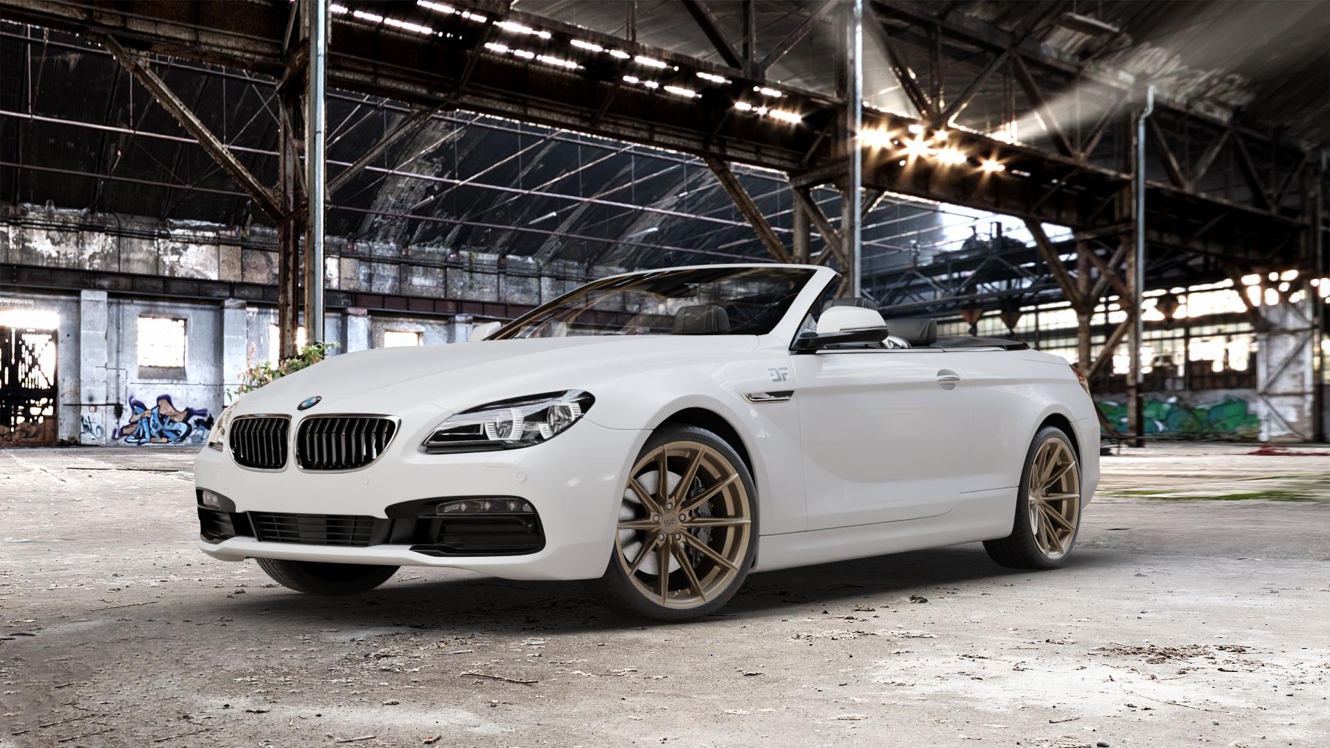 Wheelforce CF.3-FFR SATIN BRONZE Felge mit Reifen in 20Zoll Winterfelge Alufelge auf weissem BMW M6 Typ E64 (Cabrio) 640i F12 640d 650i xDrive 6er Cabrio (663C) (6C) ⬇️ mit 15mm Tieferlegung ⬇️ Old Industrial Hall_max_5300mm_2024 Frontansicht_1