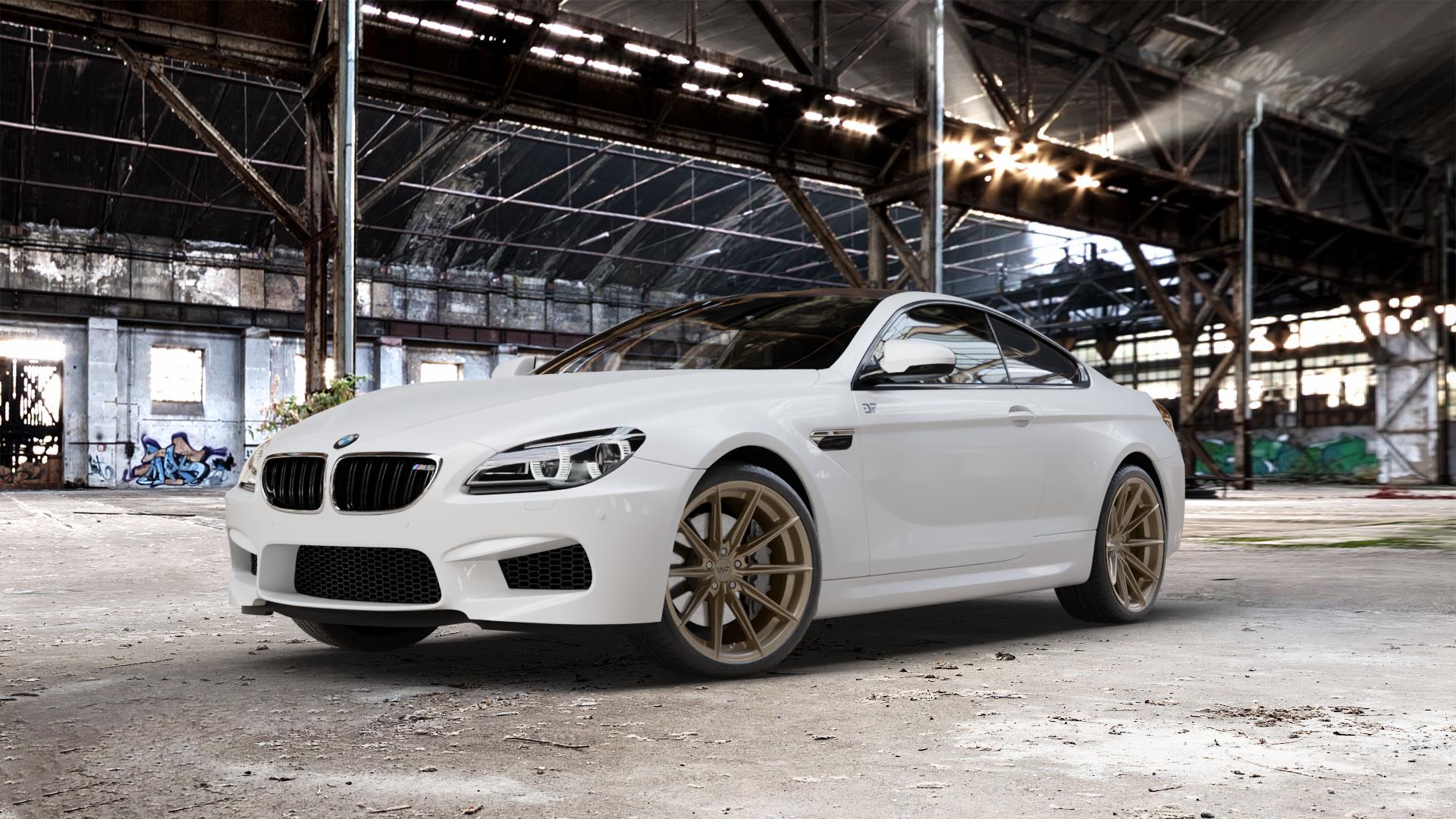 Wheelforce CF.3-FFR SATIN BRONZE Felge mit Reifen in 20Zoll Winterfelge Alufelge auf weissem BMW M6 Typ F13 (Coupe) 4,4l 412kW (560 PS) 423kW Competition (575 441kW Edition 30 (600 E63 6er Coupé (663C) (6C) ⬇️ mit 15mm Tieferlegung ⬇️ Old Industrial Hall_max_5300mm_2024 Frontansicht_1