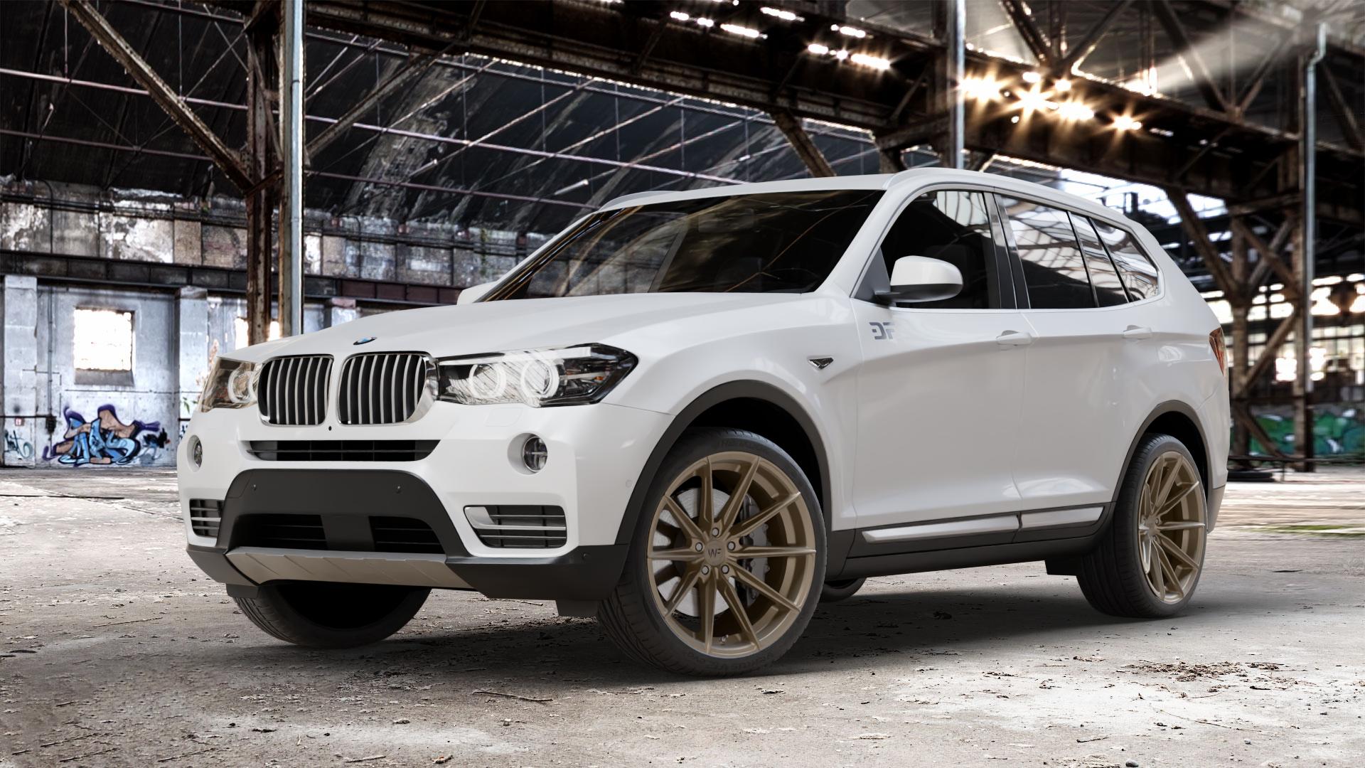 Wheelforce CF.3-FFR SATIN BRONZE Felge mit Reifen in 20Zoll Winterfelge Alufelge auf weissem BMW X3 Typ F25 (X3, X-N1) Facelift ⬇️ mit 15mm Tieferlegung ⬇️ Old Industrial Hall_max_4400mm_2024 Frontansicht_1