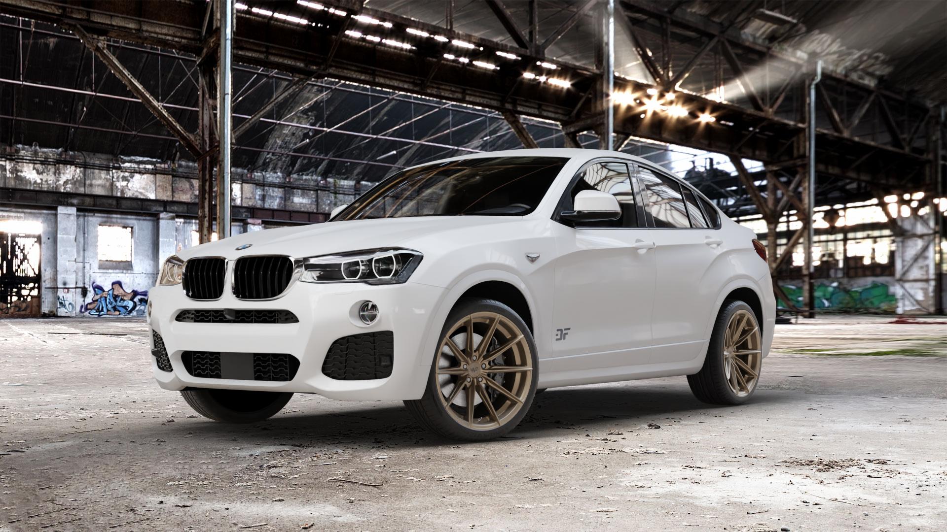 Wheelforce CF.3-FFR SATIN BRONZE Felge mit Reifen in 20Zoll Winterfelge Alufelge auf weissem BMW X4 Typ F26 (X3, X-N1) ⬇️ mit 15mm Tieferlegung ⬇️ Old Industrial Hall_max_5300mm_2024 Frontansicht_1