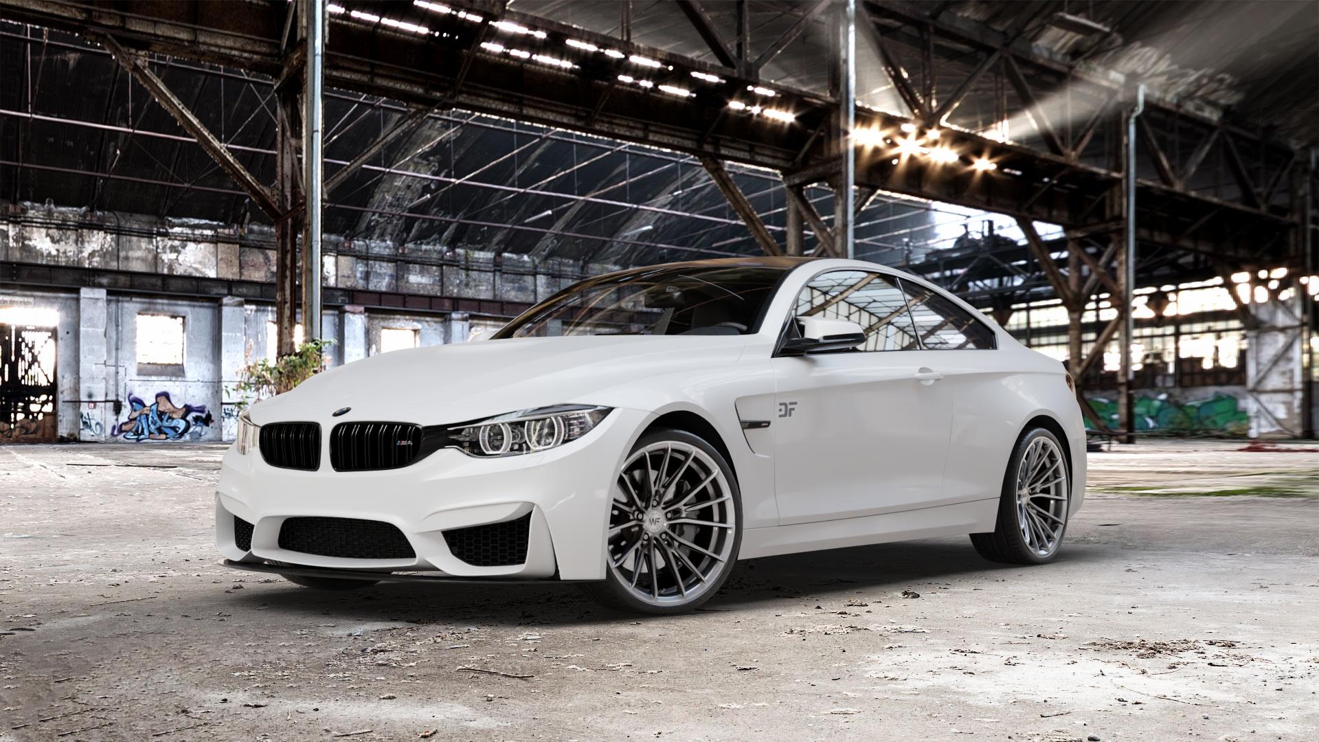 Wheelforce CF.4-FFR GLOSS STEEL Felge mit Reifen silber in 20Zoll Winterfelge Alufelge auf weissem BMW M4 CS Typ F82 3,0l 338kW (460 PS) (Coupe) ⬇️ mit 15mm Tieferlegung ⬇️ Old Industrial Hall_max_5300mm_2024 Frontansicht_1