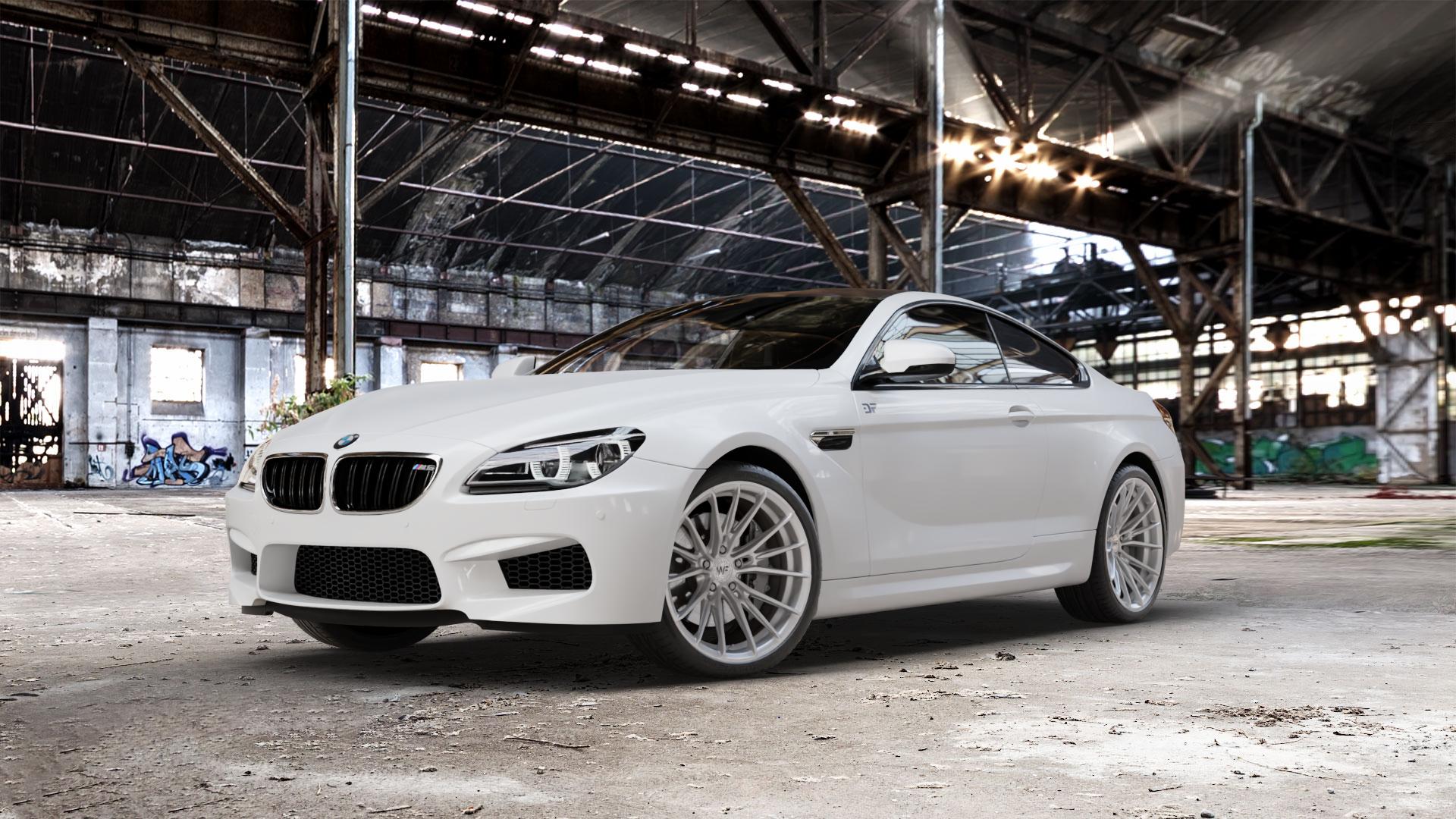 Wheelforce CF.4-FFR GLOSS STEEL Felge mit Reifen silber in 20Zoll Winterfelge Alufelge auf weissem BMW M6 Typ F13 (Coupe) 4,4l 412kW (560 PS) 423kW Competition (575 441kW Edition 30 (600 E63 6er Coupé (663C) (6C) ⬇️ mit 15mm Tieferlegung ⬇️ Old Industrial Hall_max_5300mm_2024 Frontansicht_1