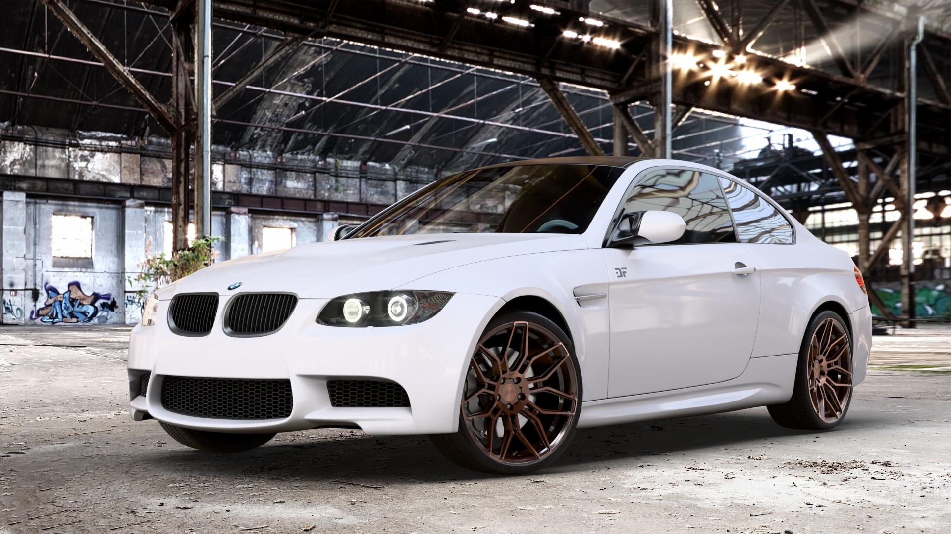 Wheelforce CF2-FF BRUSHED BRONZE Felge mit Reifen in 20Zoll Winterfelge Alufelge auf weissem BMW M3 Typ E92 (Coupe) 4,0l V8 309kW (420 PS) ⬇️ mit 15mm Tieferlegung ⬇️ Old Industrial Hall_max_4400mm_2024 Frontansicht_1