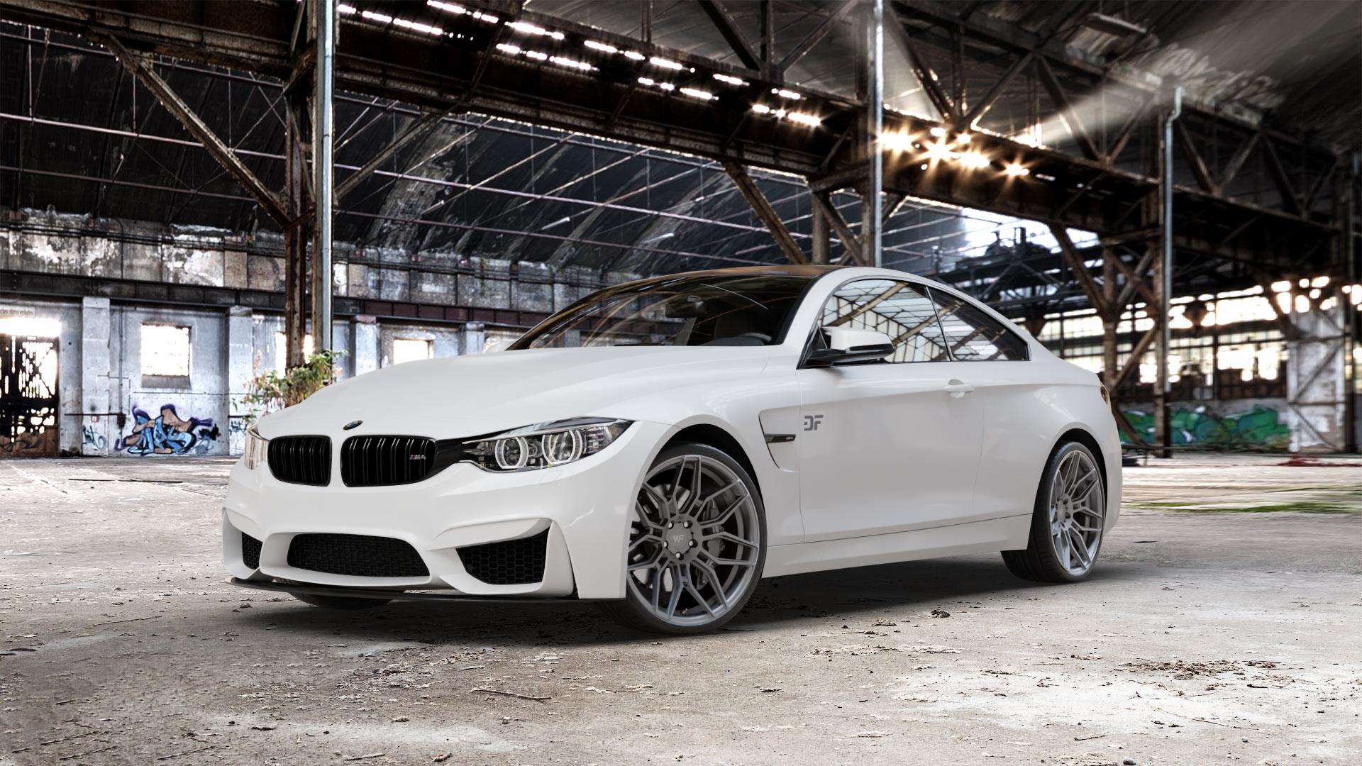 Wheelforce CF2-FF DARK STEEL Felge mit Reifen anthrazit in 20Zoll Winterfelge Alufelge auf weissem BMW M4 CS Typ F82 3,0l 338kW (460 PS) (Coupe) ⬇️ mit 15mm Tieferlegung ⬇️ Old Industrial Hall_max_5300mm_2024 Frontansicht_1