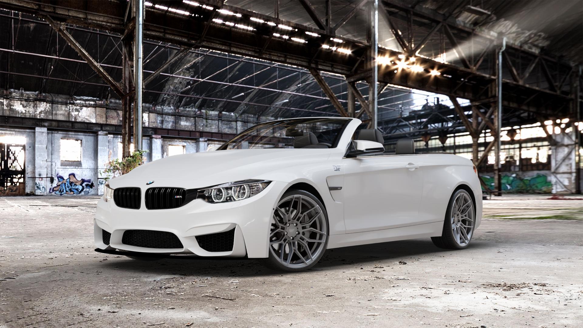 Wheelforce CF2-FF DARK STEEL Felge mit Reifen anthrazit in 20Zoll Winterfelge Alufelge auf weissem BMW M4 Typ F83 (Cabrio) 3,0l 317kW (431 PS) 331kW Competition (450 ⬇️ mit 15mm Tieferlegung ⬇️ Old Industrial Hall_max_5300mm_2024 Frontansicht_1