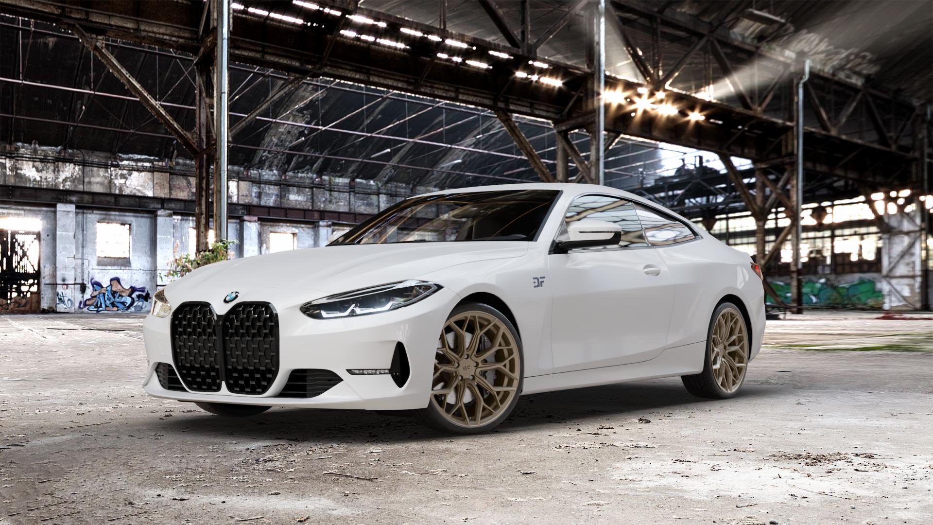 Wheelforce HE1-FF SATIN BRONZE Felge mit Reifen in 20Zoll Winterfelge Alufelge auf weissem BMW M4 Typ G82 (Coupe) CSL 4er G22 Coupé (G3C) ⬇️ mit 15mm Tieferlegung ⬇️ Old Industrial Hall_max_5300mm_2024 Frontansicht_1